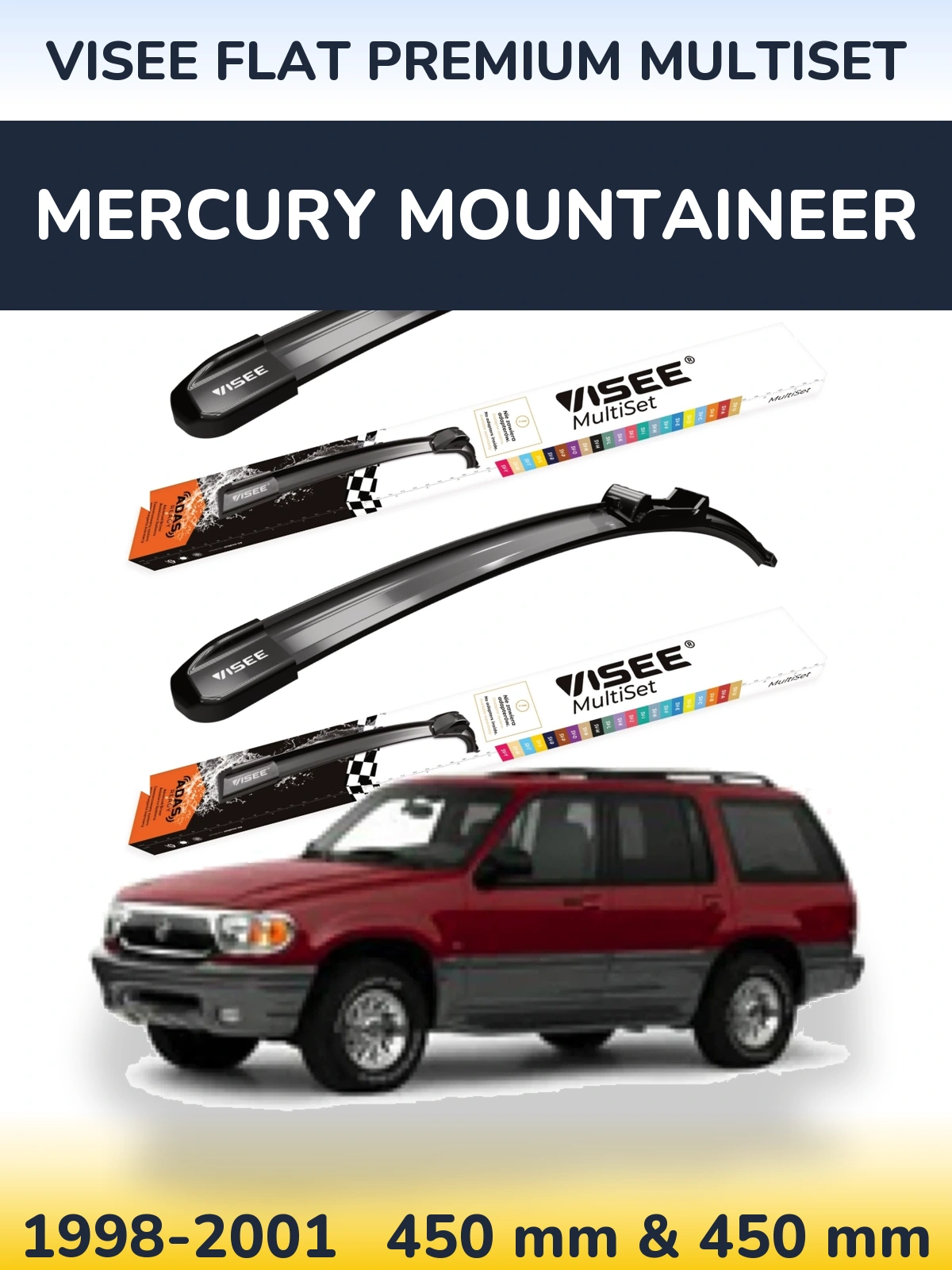 Front wiper blade set VISEE FLAT PREMIUM MultiSet 450 & 450 mm for Mercury Mountaineer 1998-2001