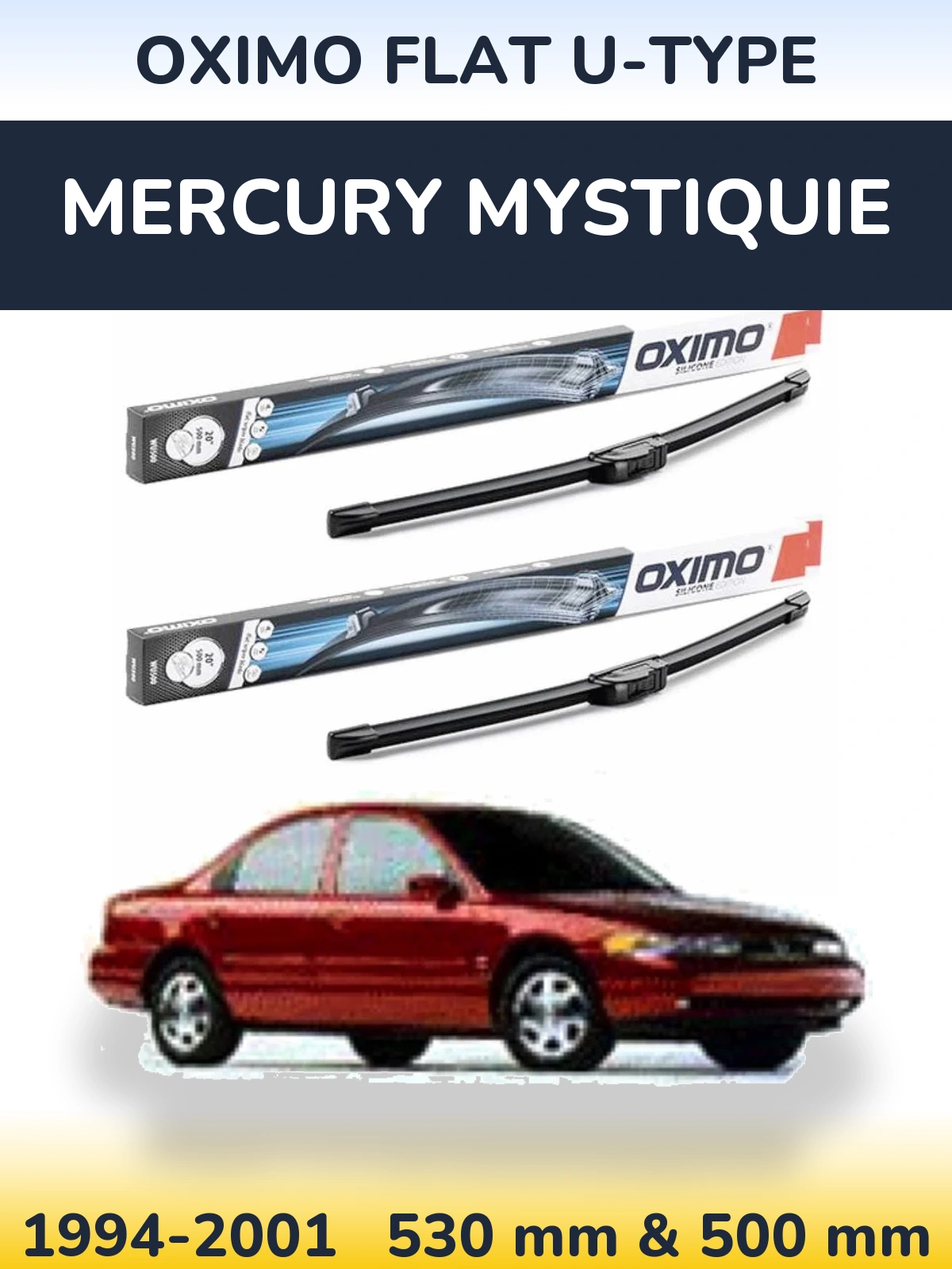 Комплект передних дворников Oximo Flat U-type 530 & 500 мм для Mercury Mystiquie 1994-2001