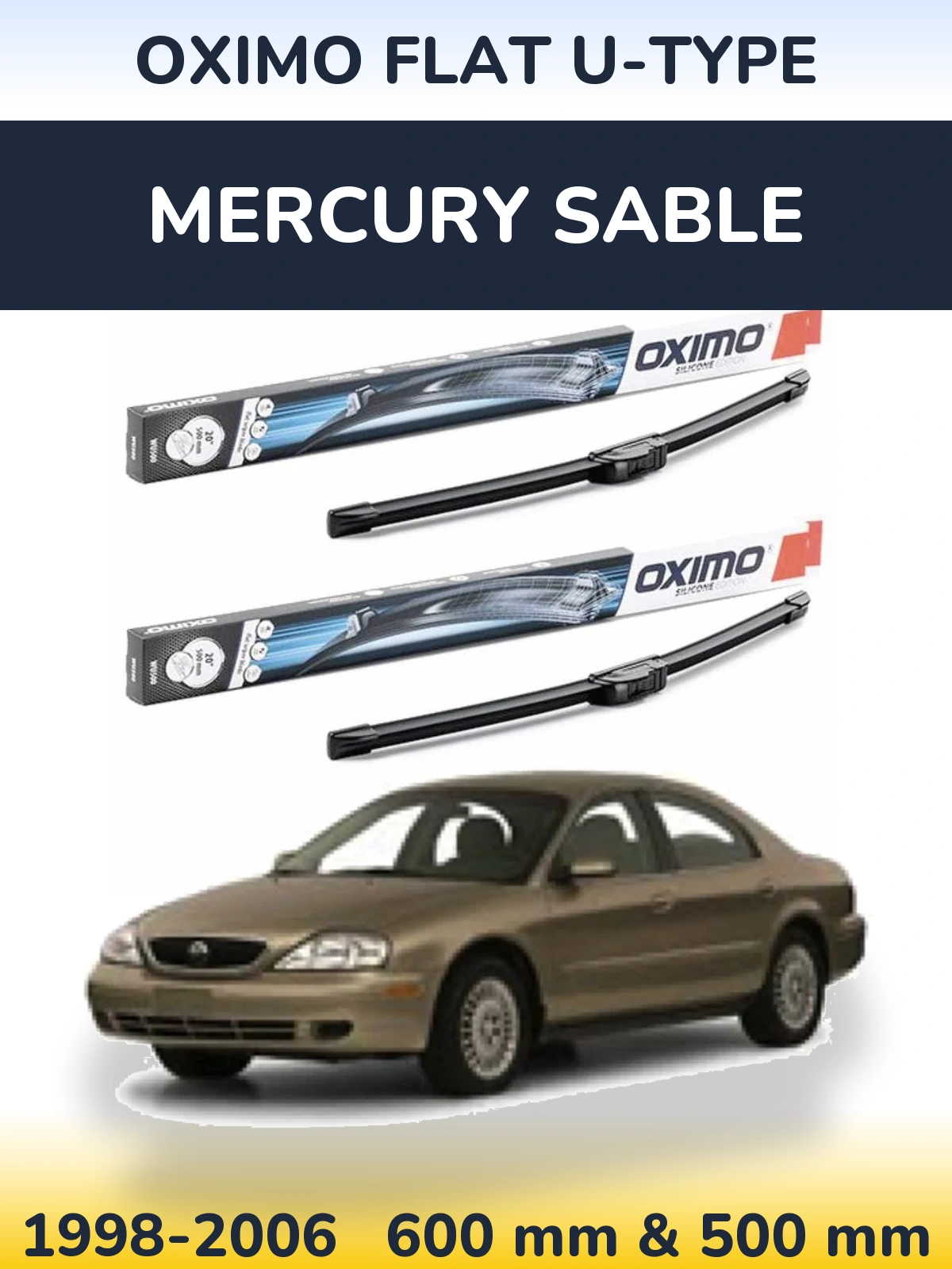 Комплект передніх щіток Oximo Flat U-type 600 & 500 мм для Mercury Sable 1998-2006