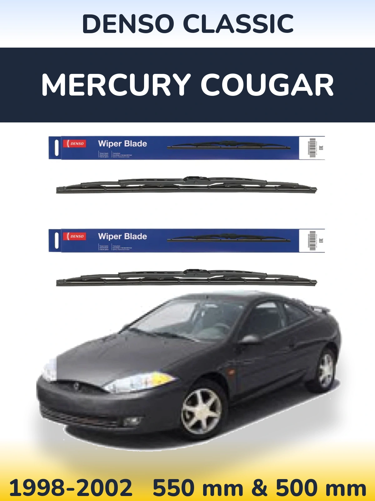 Front wiper blade set Denso Classic 550 & 500 mm for Mercury Cougar 1998-2002