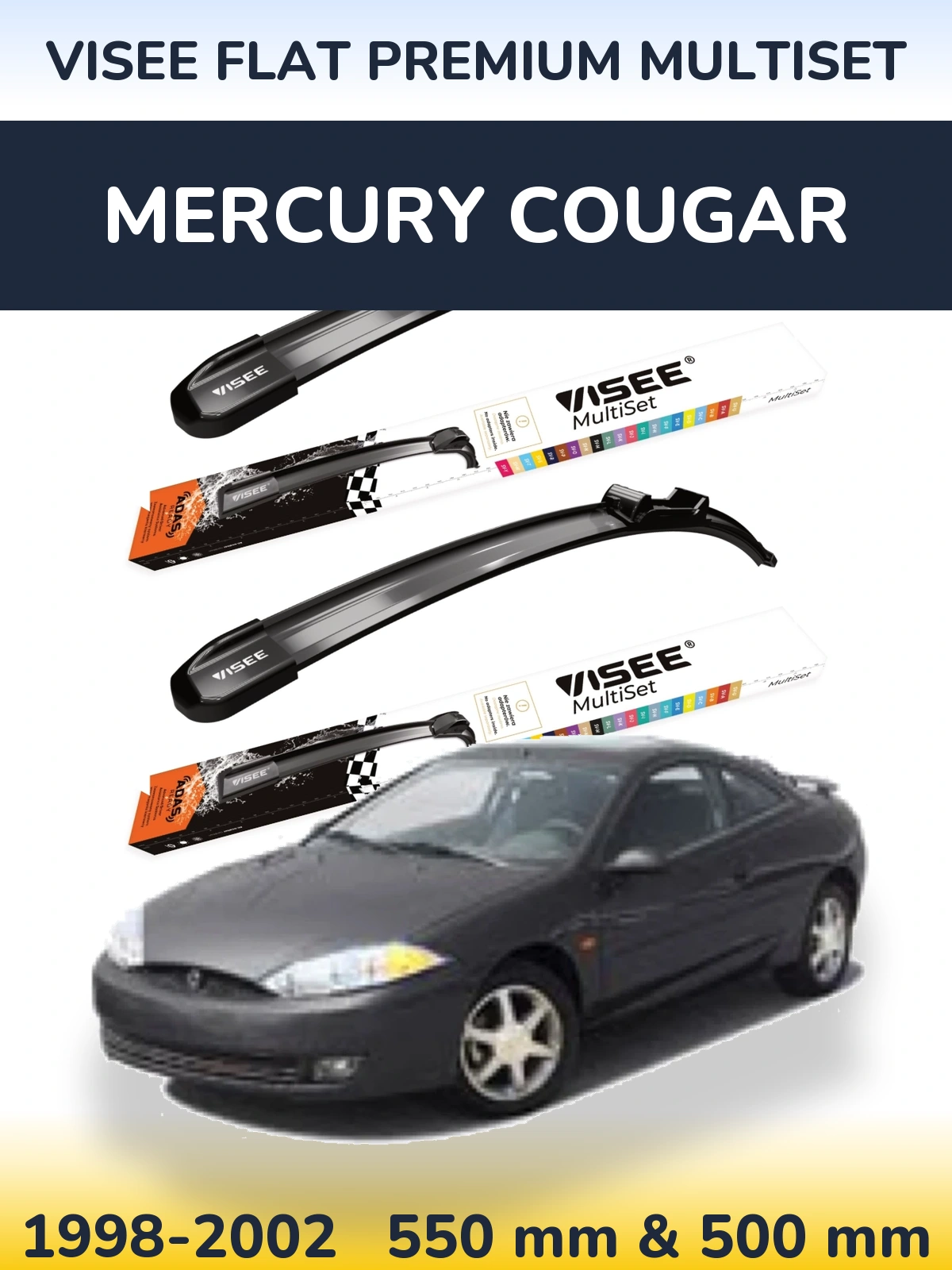 Комплект передних дворников VISEE FLAT PREMIUM MultiSet 550 & 500 мм для Mercury Cougar 1998-2002