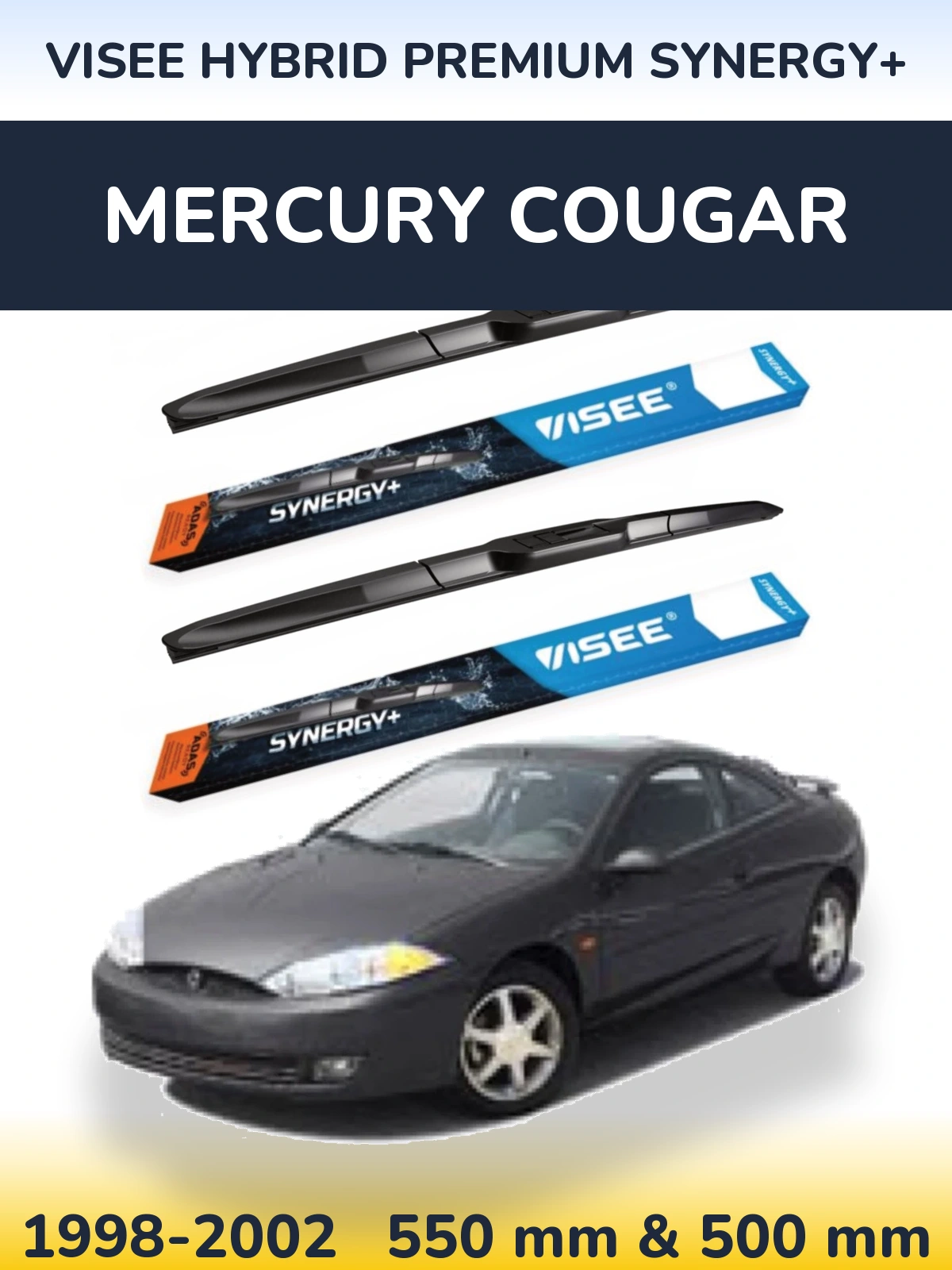 Front wiper blade set VISEE HYBRID PREMIUM SYNERGY+ 550 & 500 mm for Mercury Cougar 1998-2002