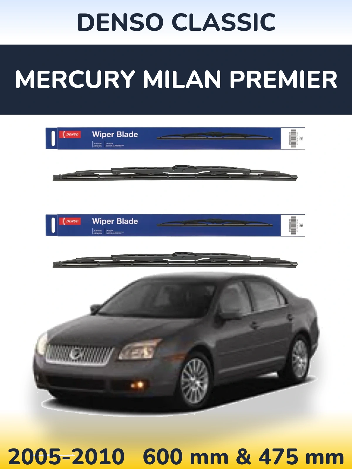 Комплект передних дворников Denso Classic 600 & 475 мм для Mercury Milan Premier 2005-2010