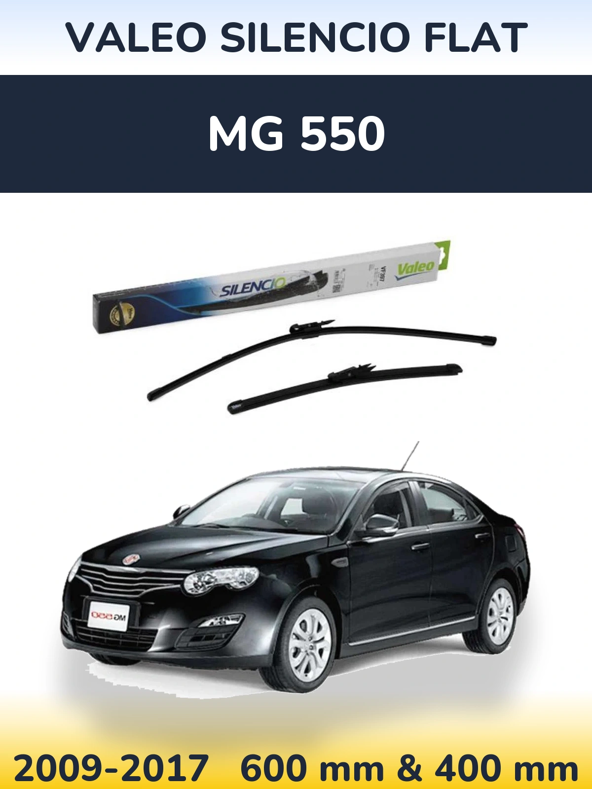 Front wiper blade set Valeo Silencio Flat 600 & 380 mm for MG 550 2009-2017
