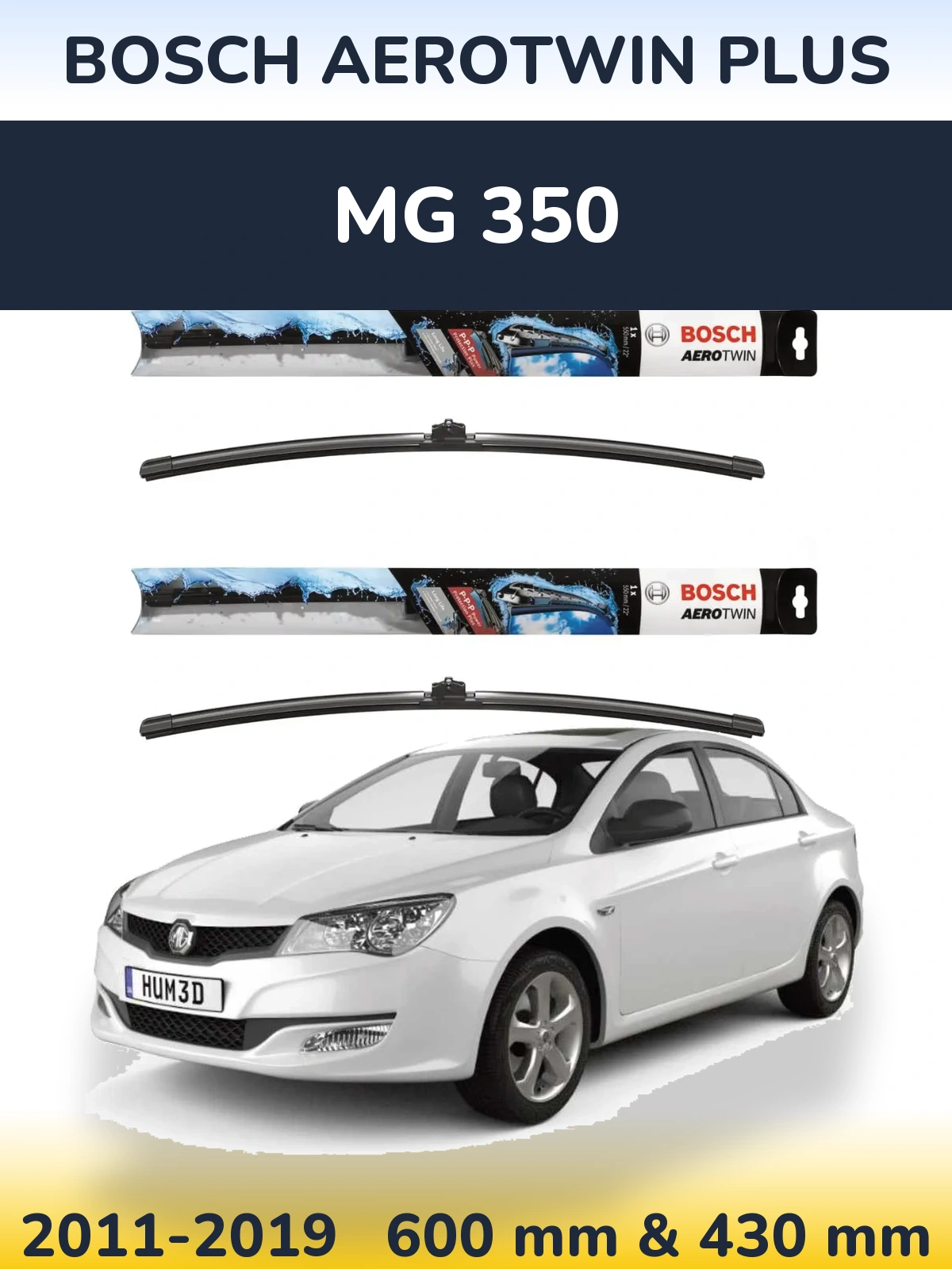 Front wiper blade set BOSCH AeroTwin Plus 600 & 430 mm for MG 350 2011-2019