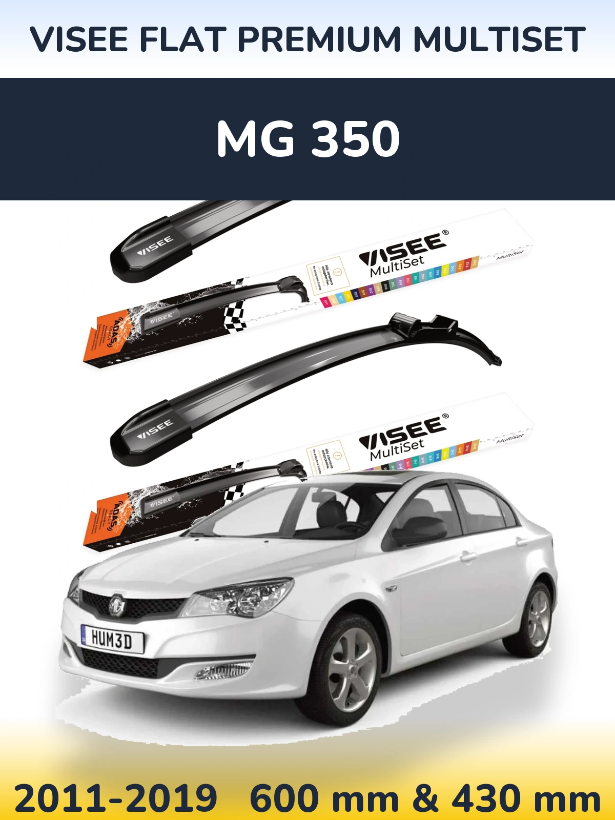 Front wiper blade set VISEE FLAT PREMIUM MultiSet 600 & 430 mm for MG 350 2011-2019