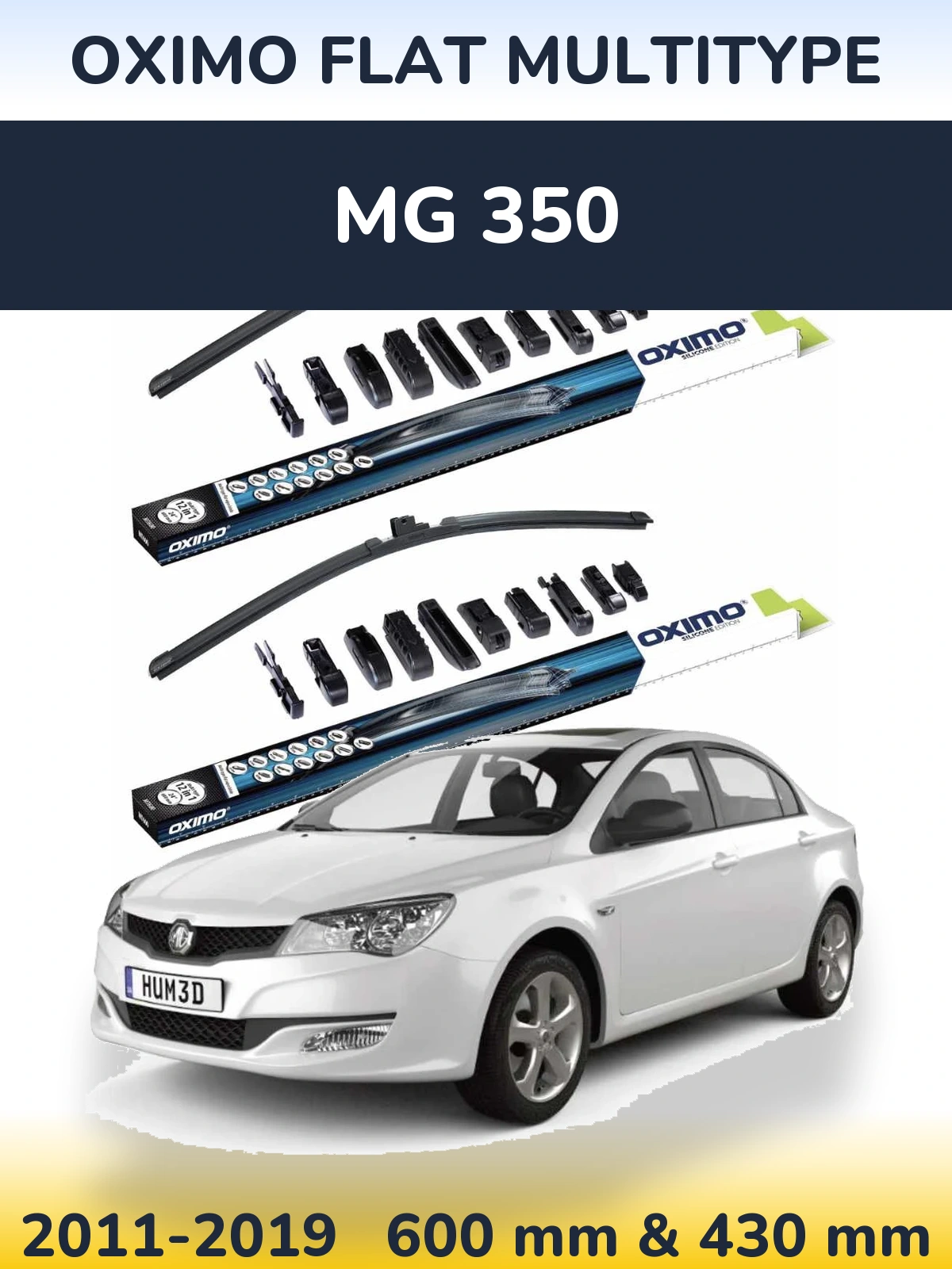 Front wiper blade set Oximo Flat MultiTypee 600 & 430 mm for MG 350 2011-2019