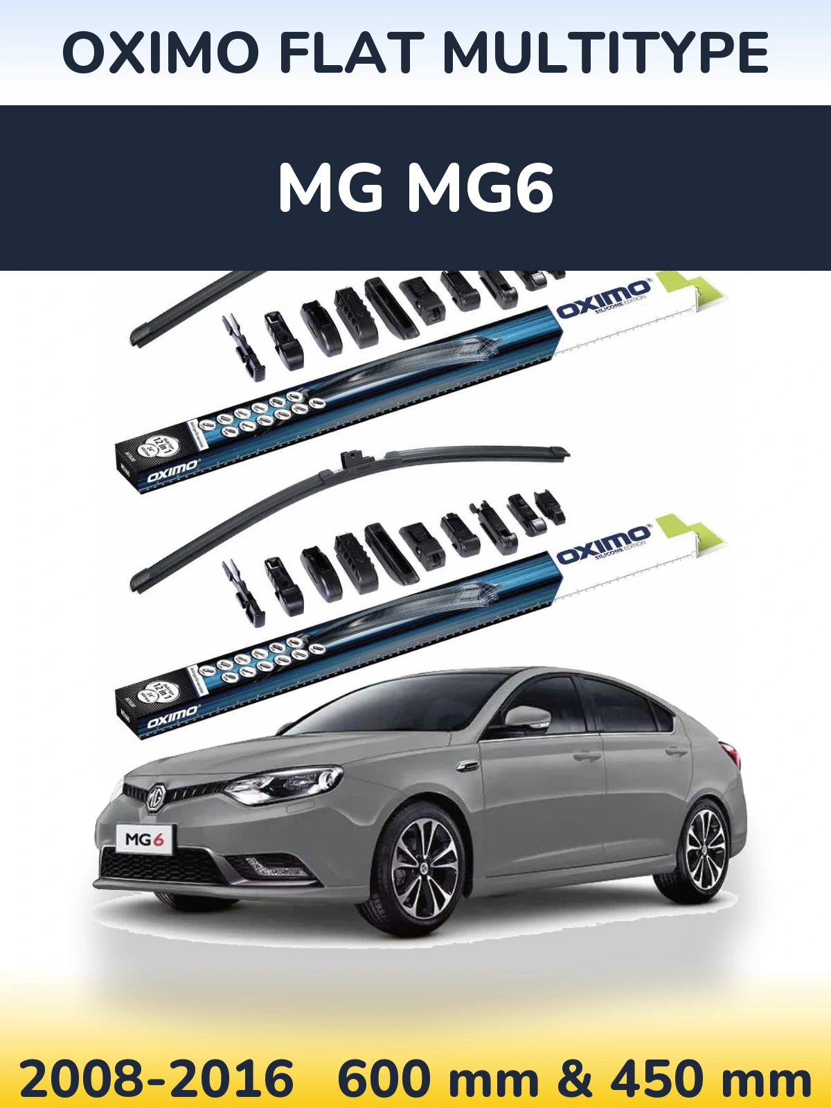 Front wiper blade set Oximo Flat MultiTipse 600 & 450 mm for MG MG6 2008-2016
