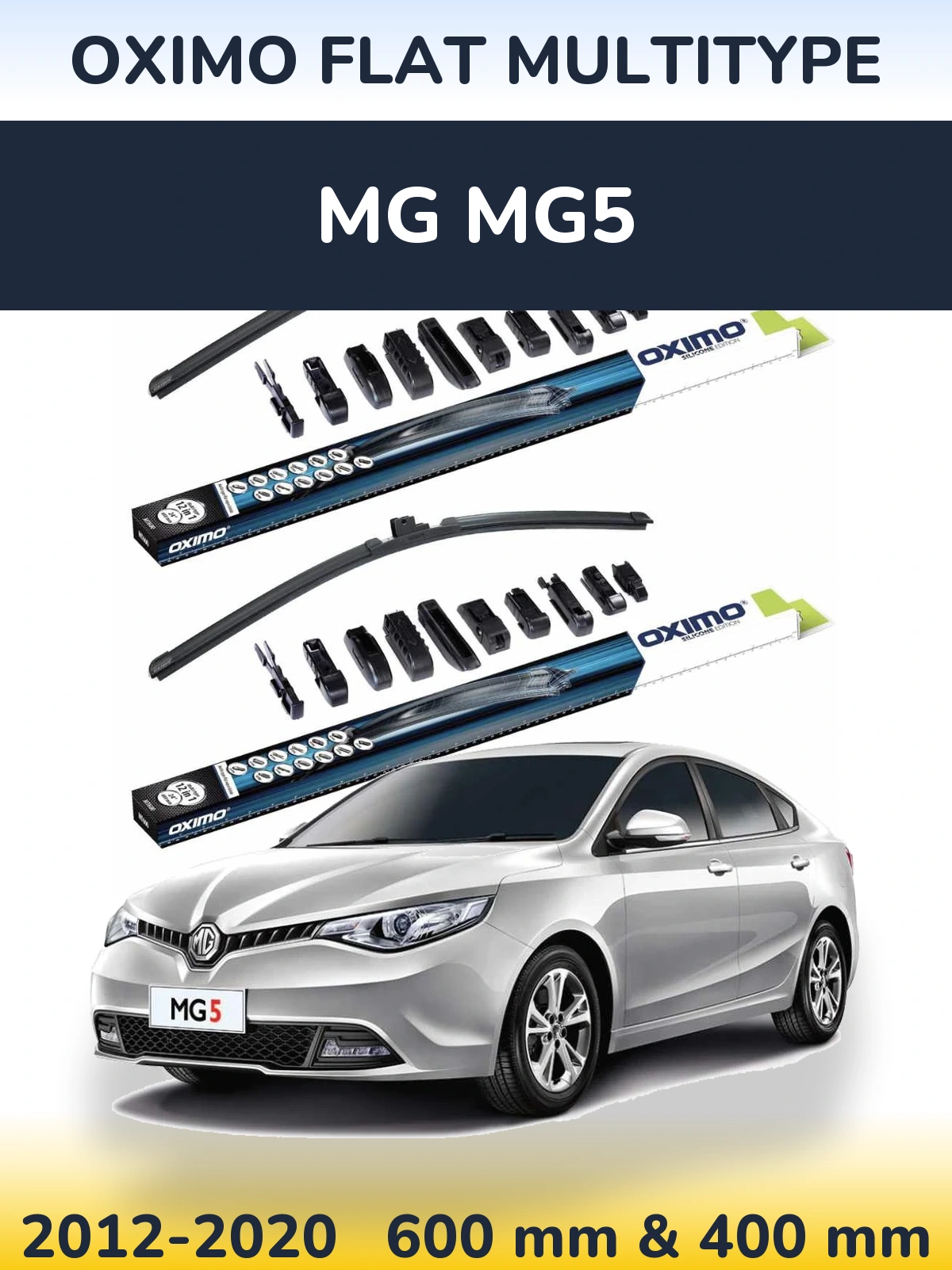 Front wiper blade set Oximo Flat MultiTipse 600 & 400 mm for MG MG5 2012-2020