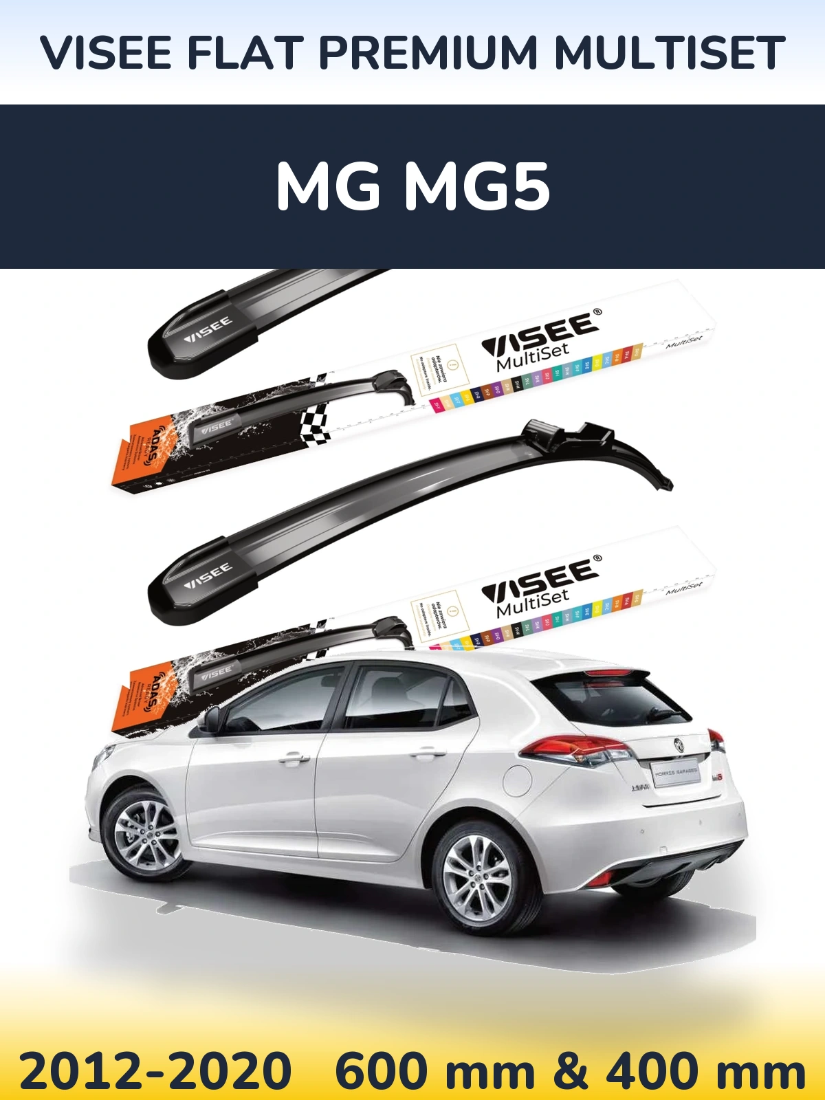 Front wiper blade set VISEE FLAT PREMIUM MultiSet 600 & 400 mm for MG MG5 2012-2020