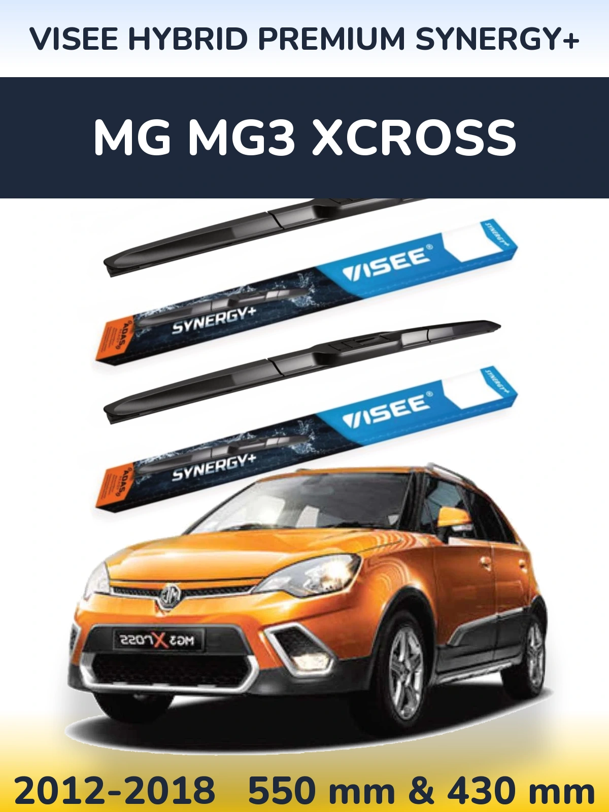 Комплект передних дворников VISEE HYBRID PREMIUM SYNERGY+ 550 & 430 мм для MG MG3 Xcross 2012-2018
