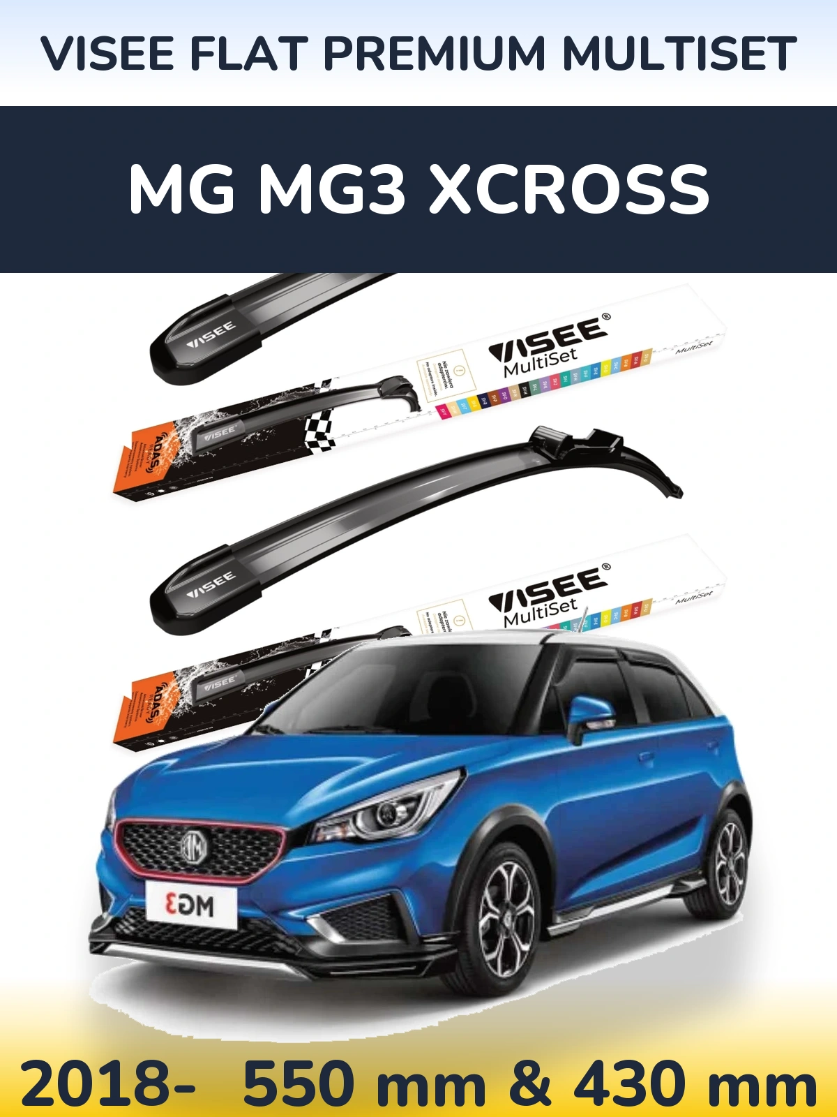Front wiper blade set VISEE FLAT PREMIUM MultiSet 550 & 430 mm for MG MG3 Xcross 2018-2026