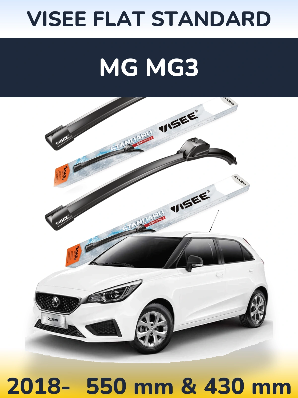 Front wiper blade set VISEE FLAT STANDARD 550 & 430 mm for MG MG3 2018-2026