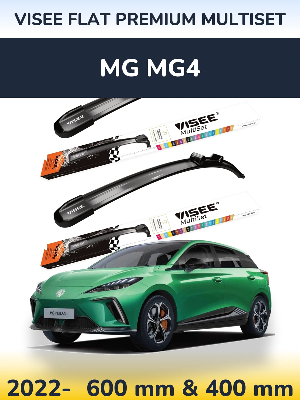 Front wiper blade set VISEE FLAT PREMIUM MultiSet 600 & 400 mm for MG MG4 2022-2026