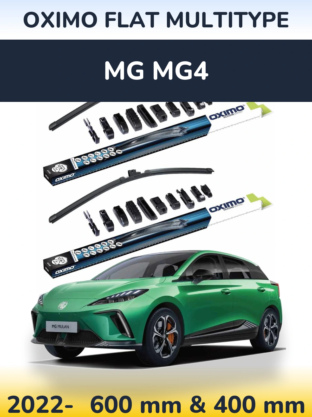 Front wiper blade set Oximo Flat MultiTipse 600 & 400 mm for MG MG4 2022-2026
