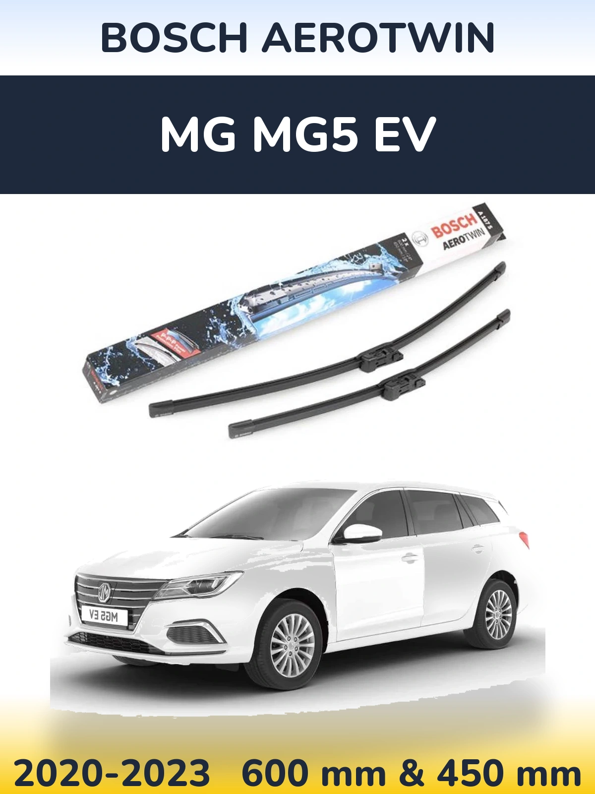 Front wiper blade set BOSCH AeroTwin 600 & 450 mm for MG MG5 EV 2020-2023