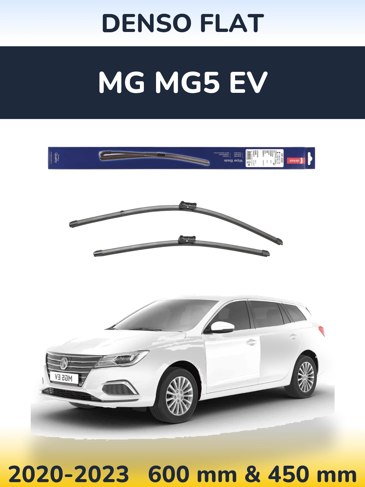Front wiper blade set Denso Flat 600 & 450 mm for MG MG5 EV 2020-2023