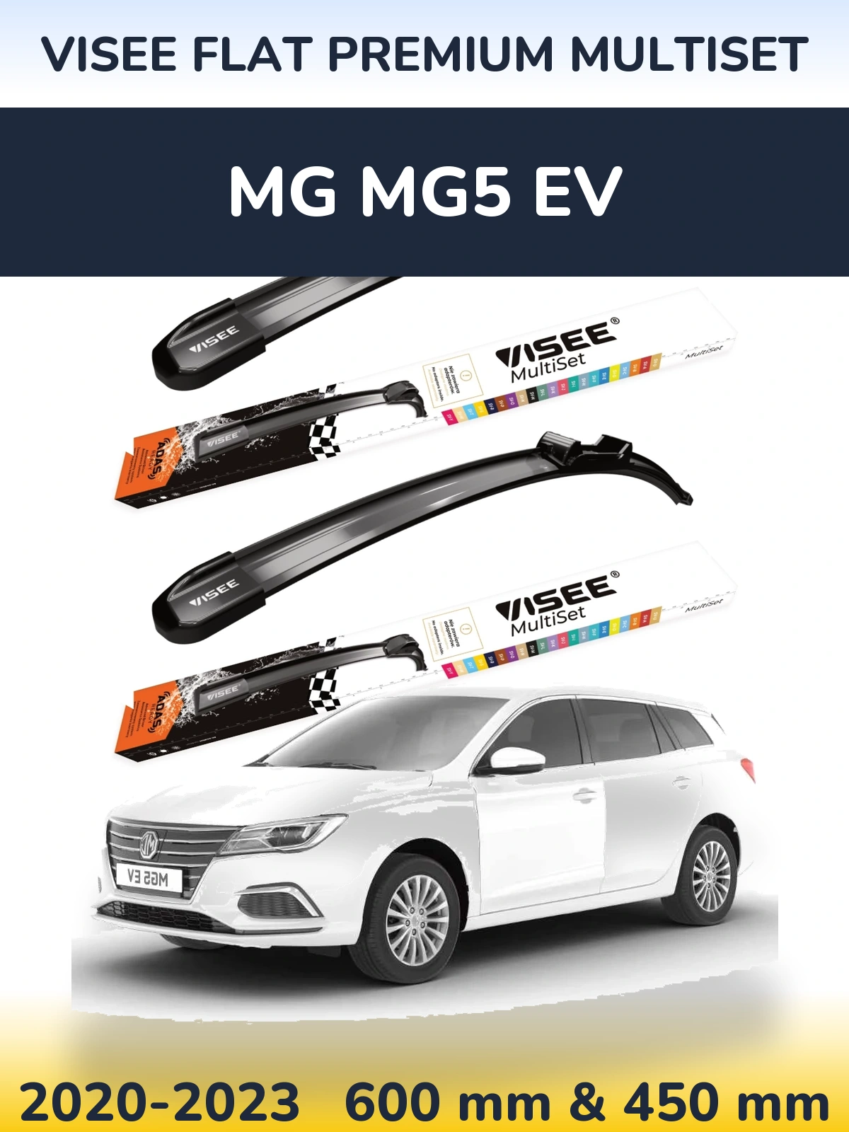 Front wiper blade set VISEE FLAT PREMIUM MultiSet 600 & 450 mm for MG MG5 EV 2020-2023