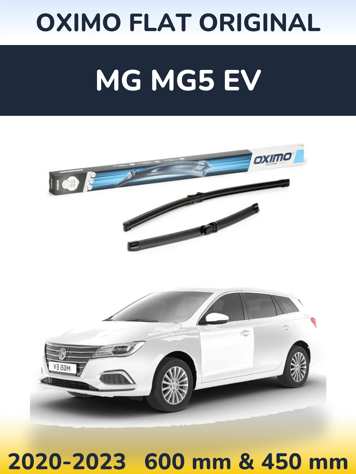 Front wiper blade set Oximo Flat Original 600 & 450 mm for MG MG5 EV 2020-2023