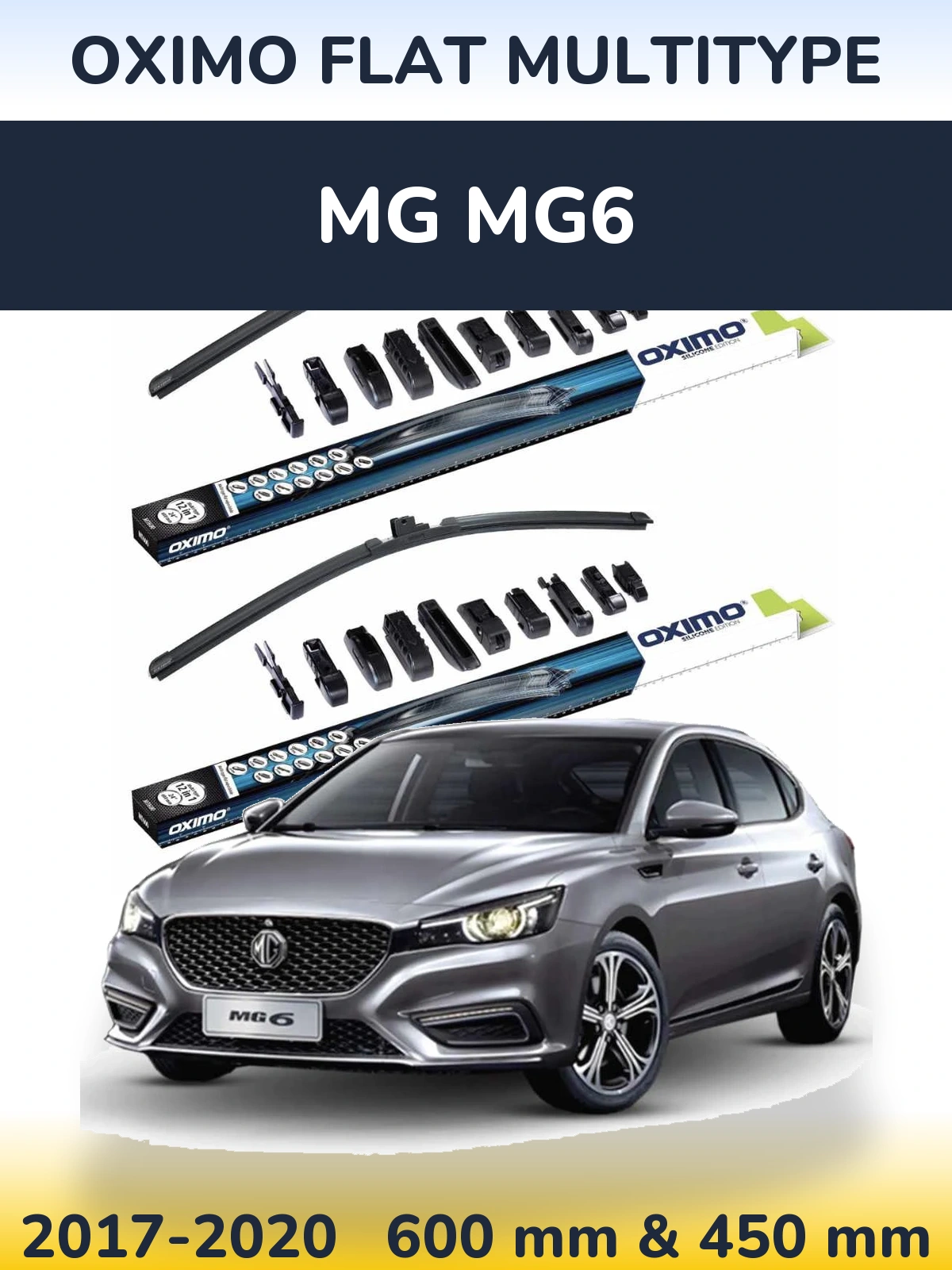 Комплект передних дворников Oximo Flat MultiТипe 600 & 450 мм для MG MG6 2017-2020