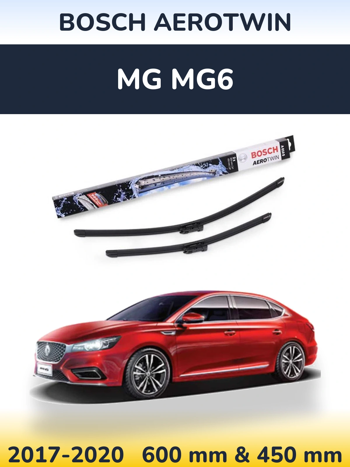 Front wiper blade set BOSCH AeroTwin 600 & 450 mm for MG MG6 2017-2020