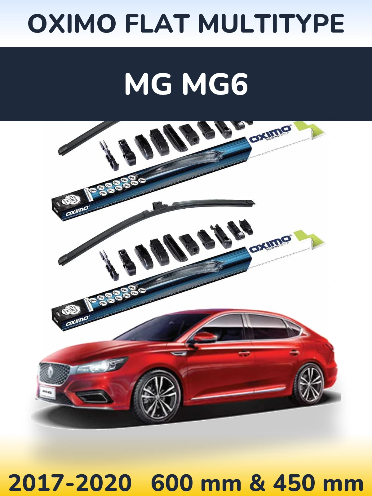 Front wiper blade set Oximo Flat MultiTipse 600 & 450 mm for MG MG6 2017-2020