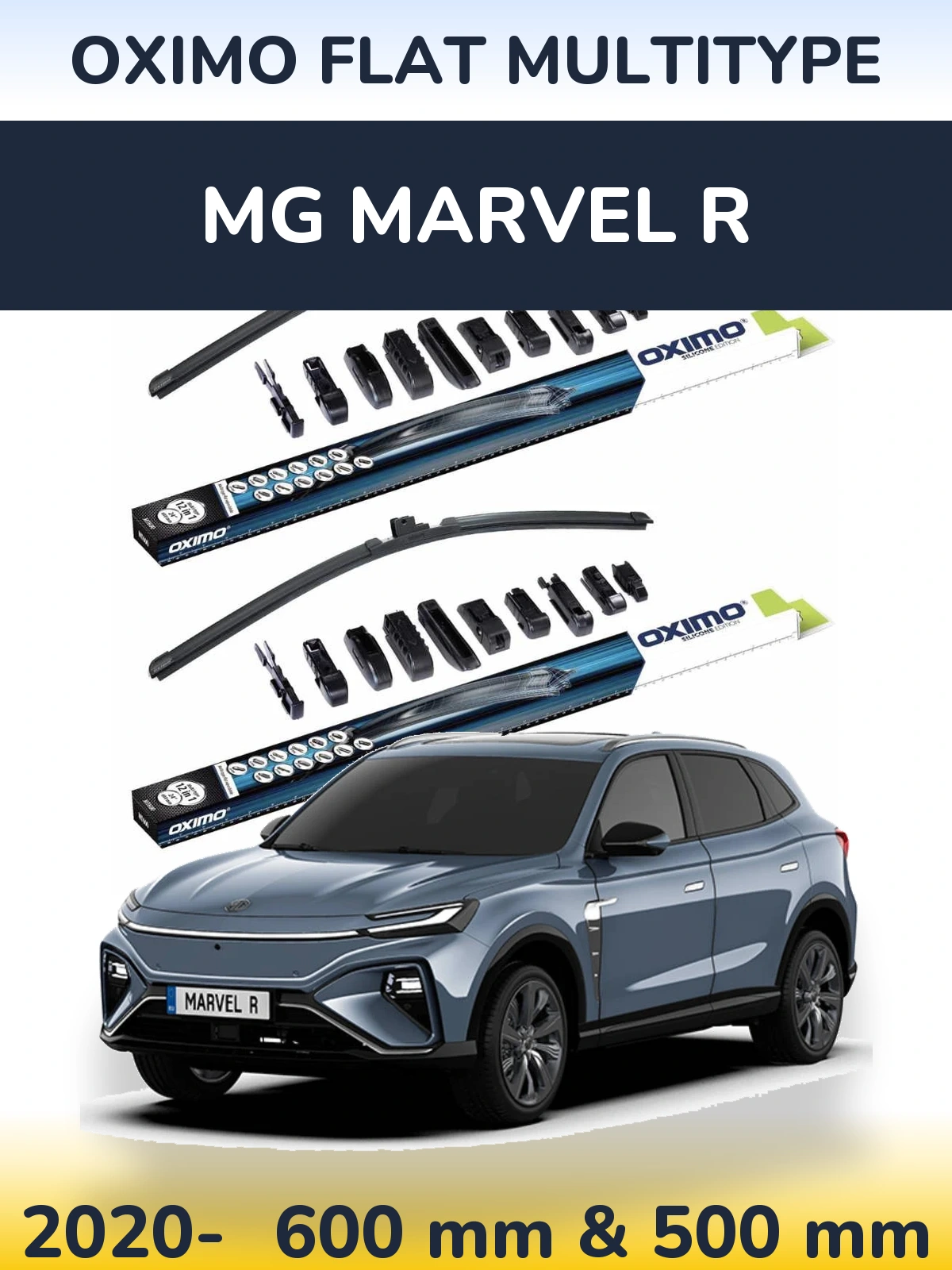 Front wiper blade set Oximo Flat MultiTipse 600 & 500 mm for MG Marvel R 2020-2026