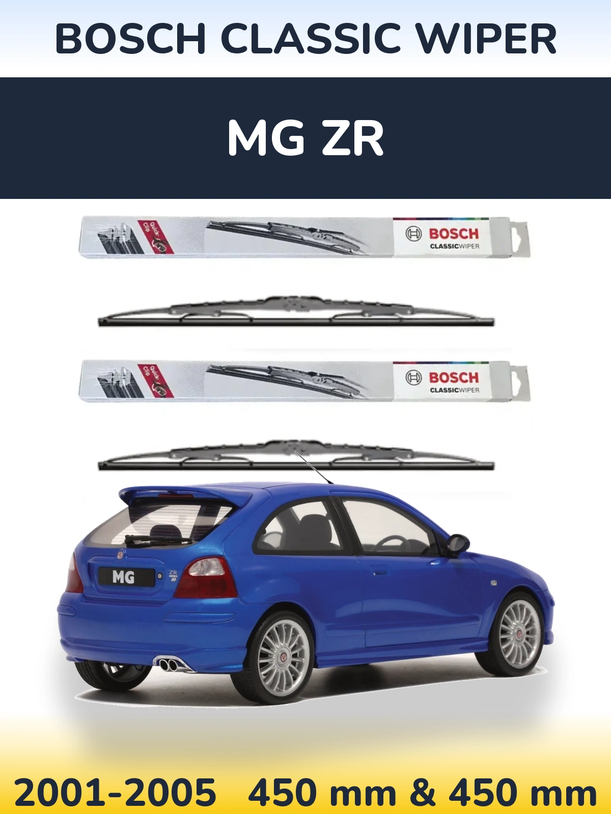 Комплект передніх щіток BOSCH Classic Wiper 450 & 450 мм для MG ZR 2001-2005