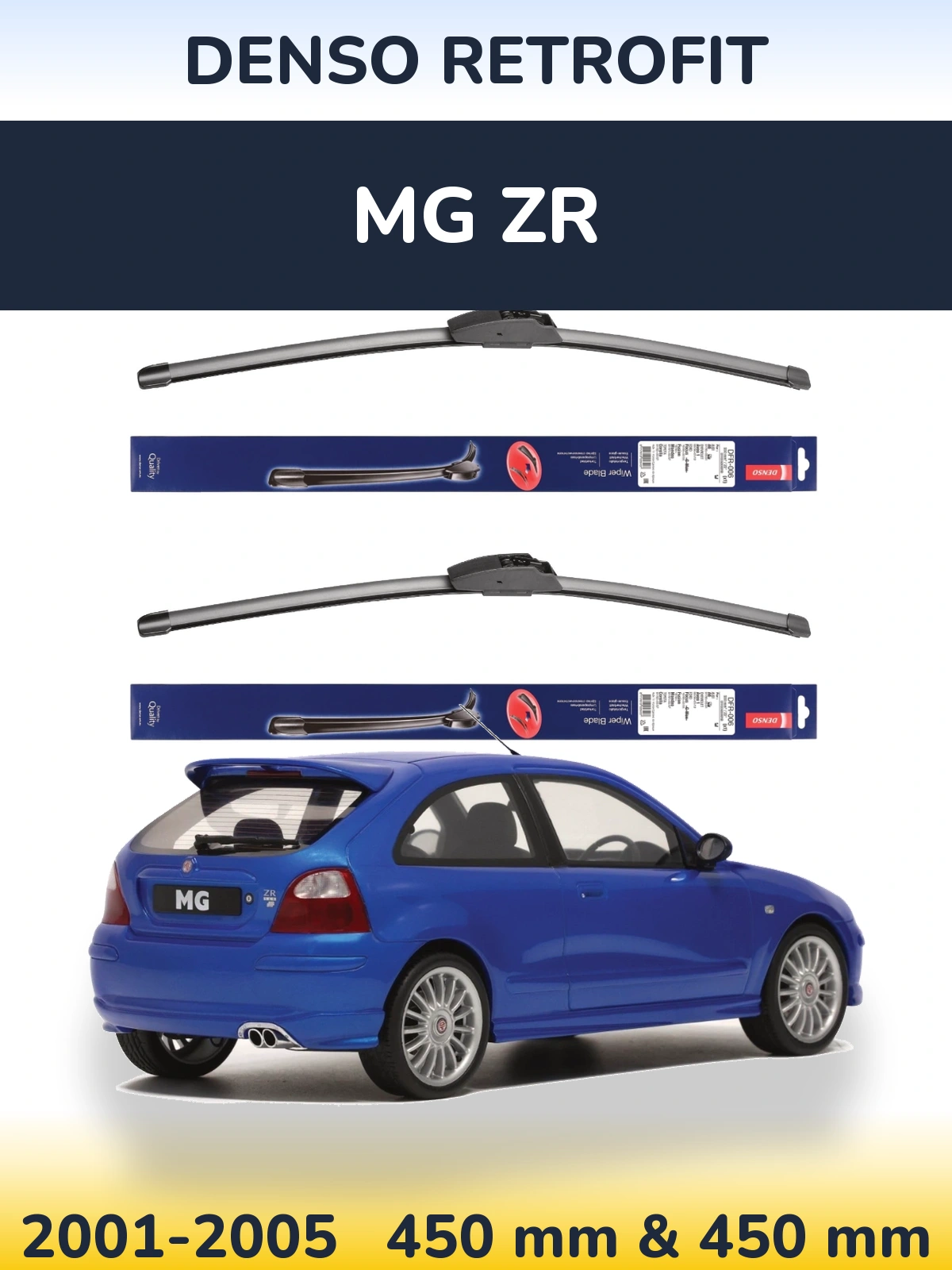 Front wiper blade set Denso Retrofit 450 & 450 mm for MG ZR 2001-2005