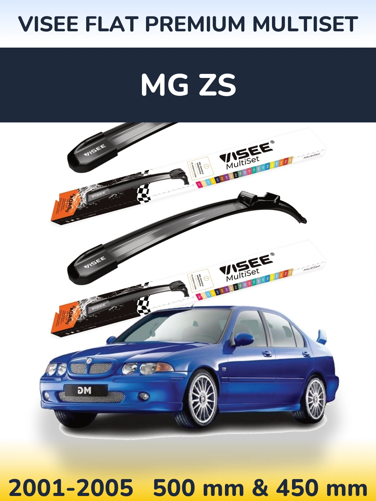 Front wiper blade set VISEE FLAT PREMIUM MultiSet 500 & 450 mm for MG ZS 2001-2005