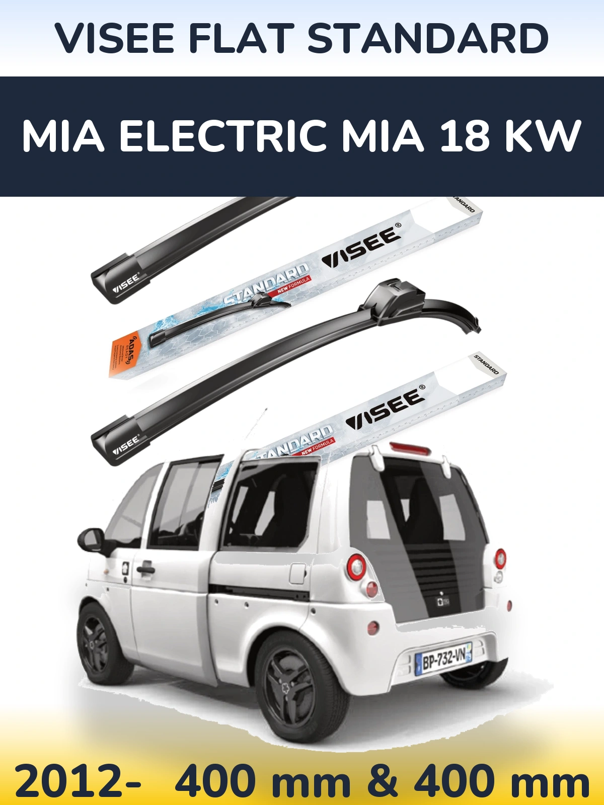 Комплект передних дворников VISEE FLAT STANDARD 400 & 400 мм для MIA Electric mia 18 kw 2012-2026