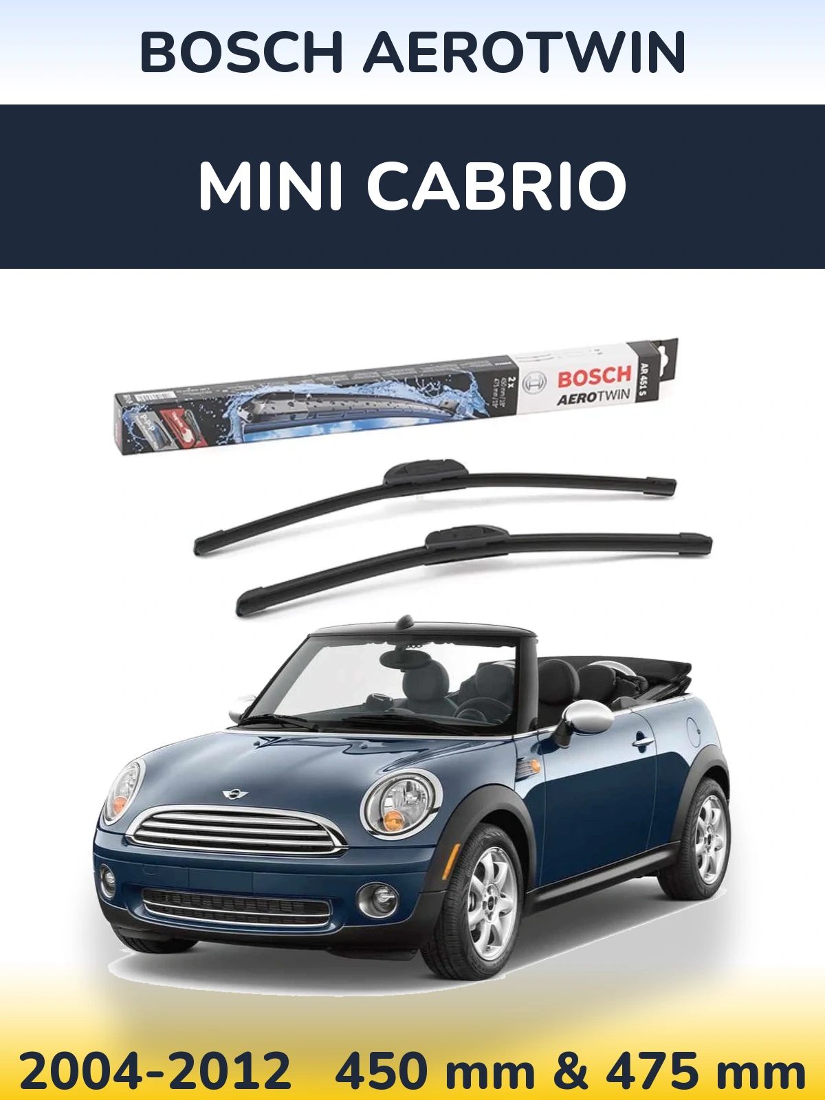 Комплект передніх щіток BOSCH AeroTwin 450 & 475 мм для MINI Cabrio 2004-2012