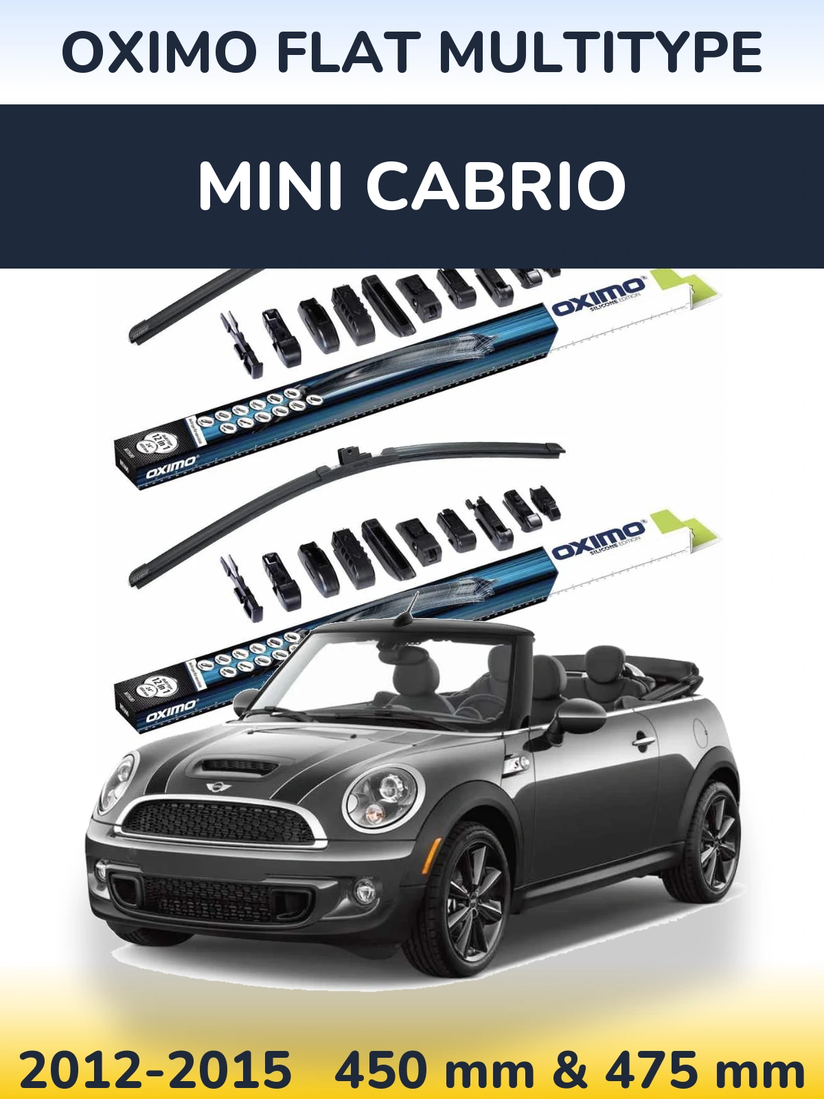 Front wiper blade set Oximo Flat MultiTipse 450 & 475 mm for MINI Cabrio 2012-2015