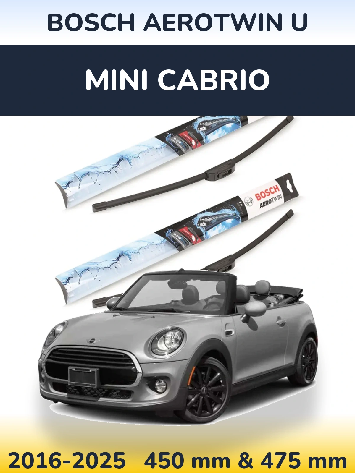 Front wiper blade set BOSCH AeroTwin U 450 & 475 mm for MINI Cabrio 2016-2025