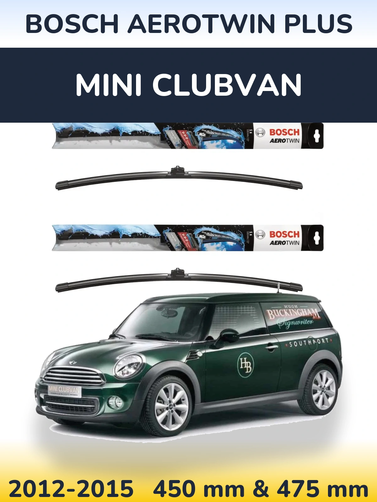 Front wiper blade set BOSCH AeroTwin Plus 450 & 475 mm for MINI Clubvan 2012-2015