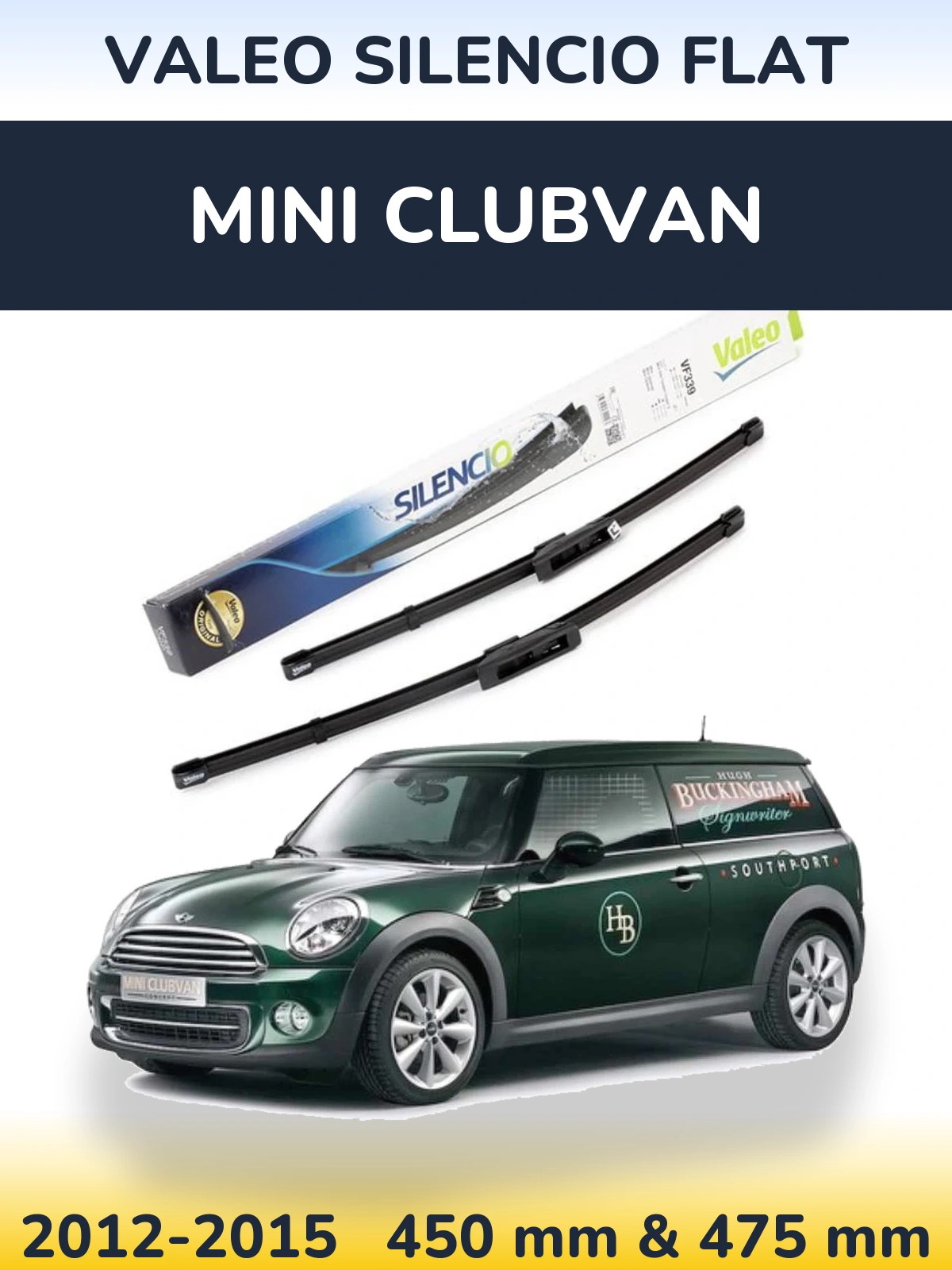 Front wiper blade set Valeo Silencio Flat 450 & 475 mm for MINI Clubvan 2012-2015