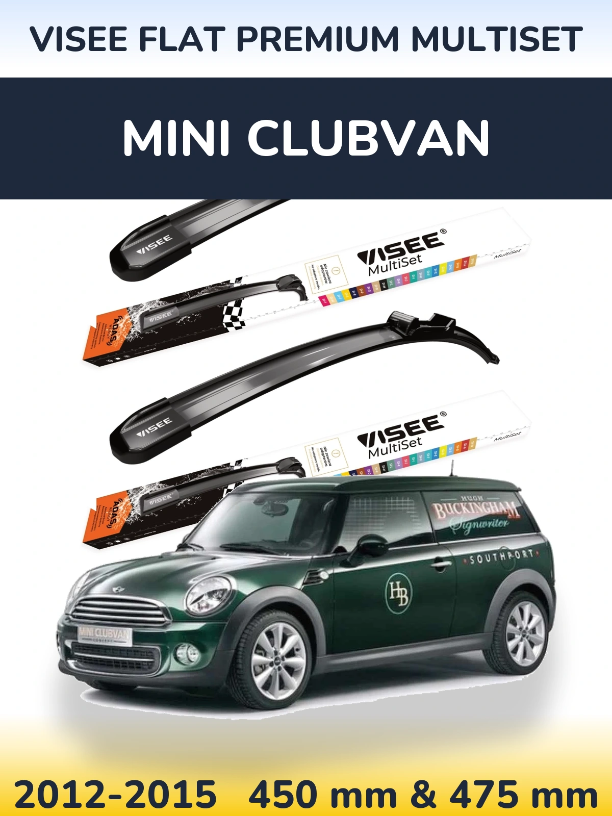 Front wiper blade set VISEE FLAT PREMIUM MultiSet 450 & 475 mm for MINI Clubvan 2012-2015