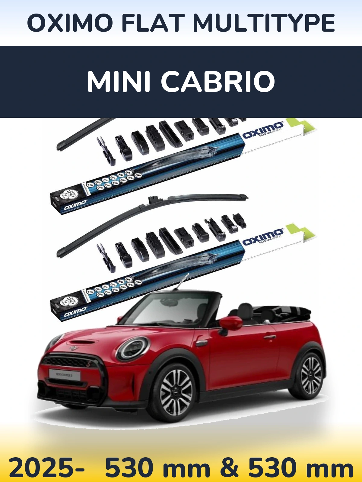 Front wiper blade set Oximo Flat MultiTipse 530 & 530 mm for MINI Cabrio 2025-2026