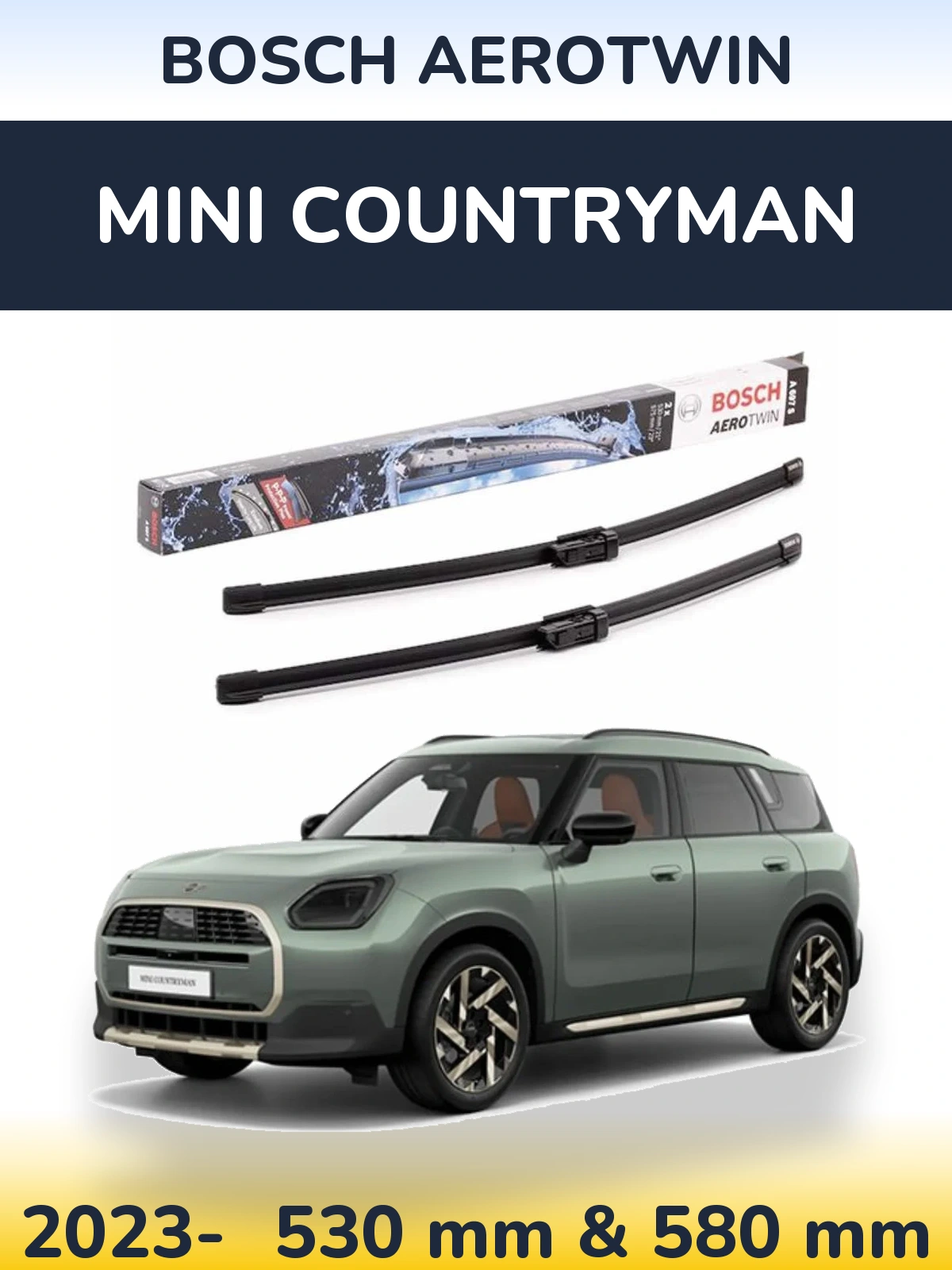 Front wiper blade set BOSCH AeroTwin 530 & 580 mm for MINI Countryman 2023-2026