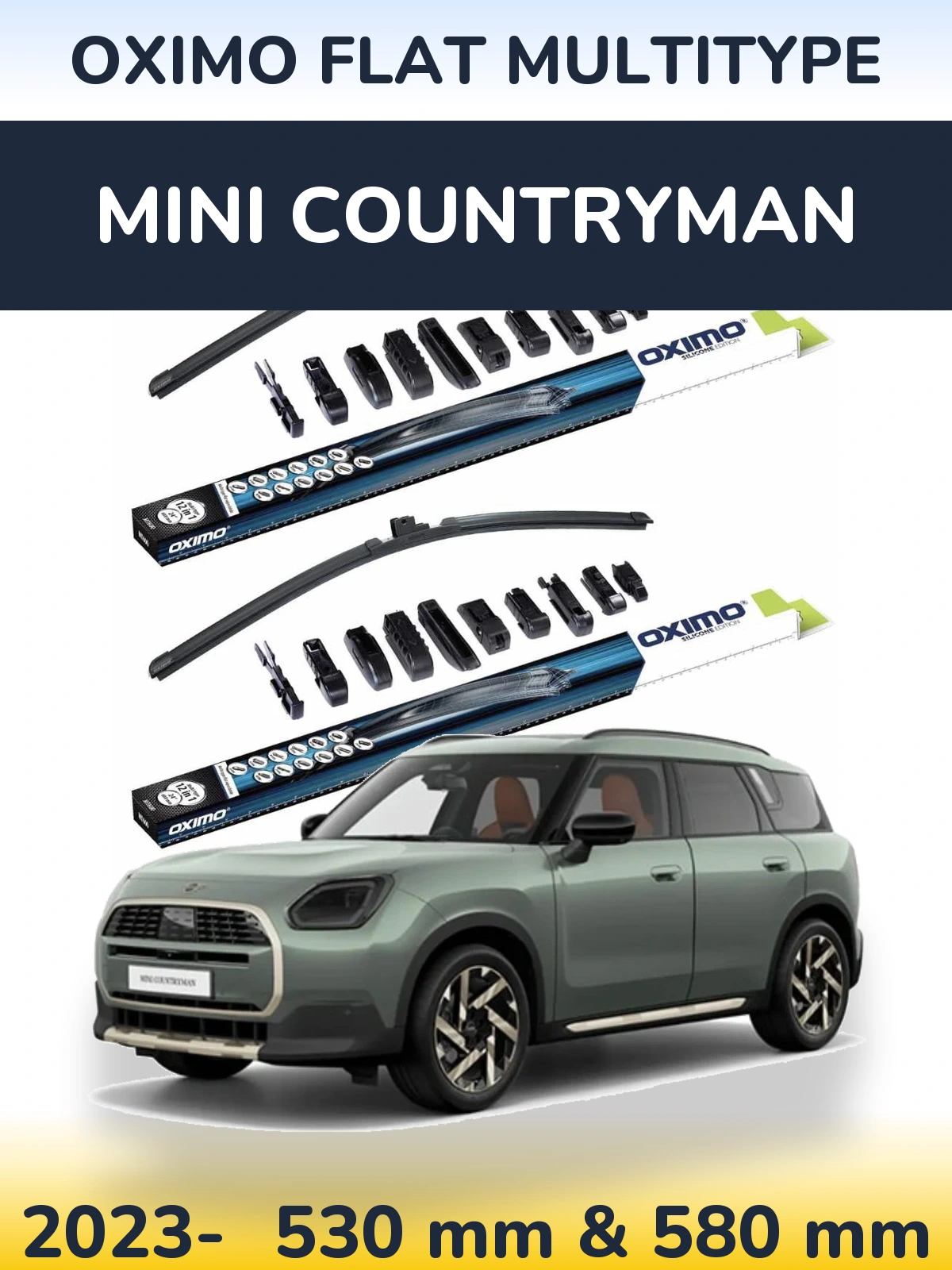 Front wiper blade set Oximo Flat MultiTipse 530 & 580 mm for MINI Countryman 2023-2026