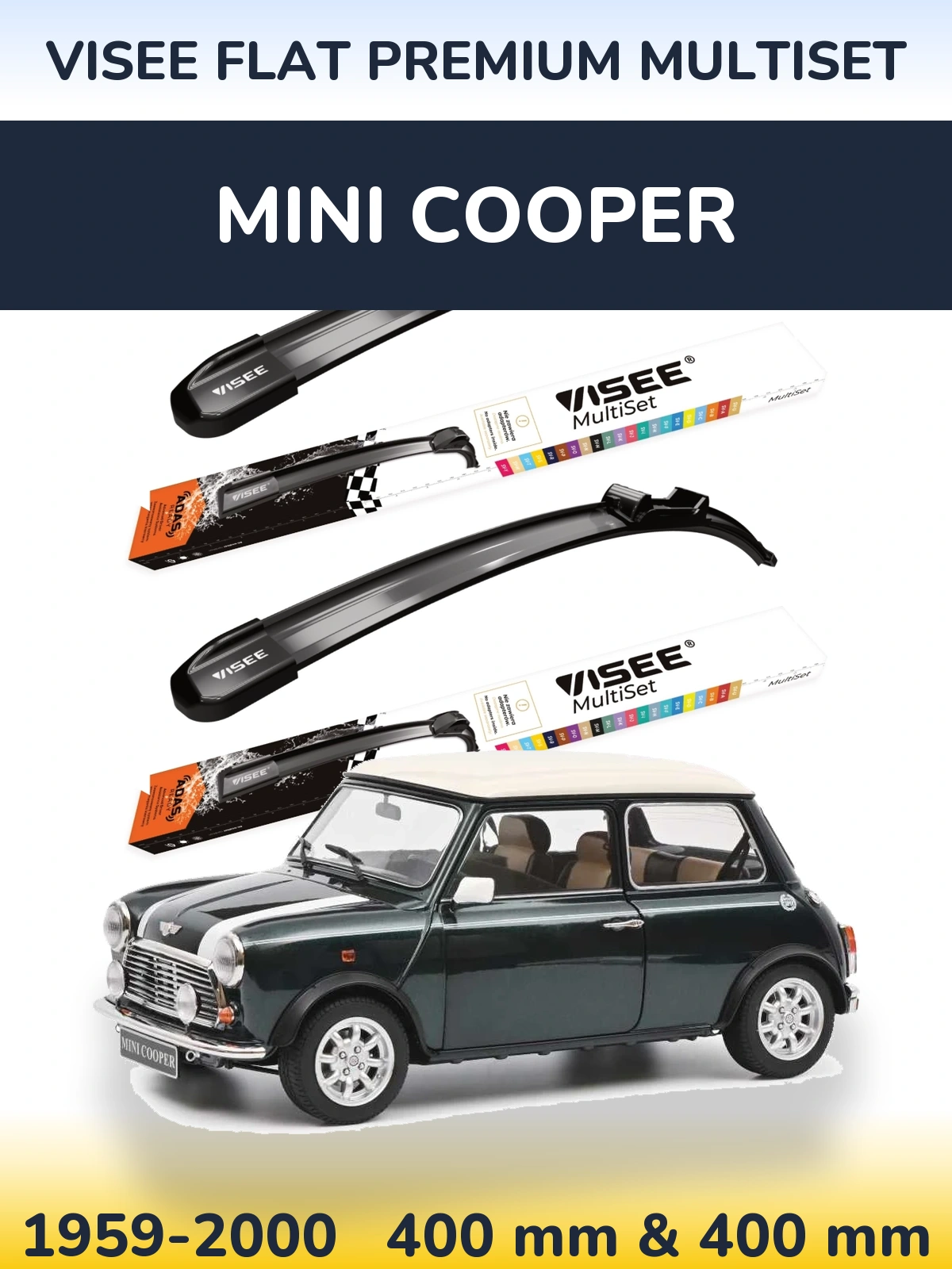 Front wiper blade set VISEE FLAT PREMIUM MultiSet 400 & 400 mm for MINI Cooper 1959-2000