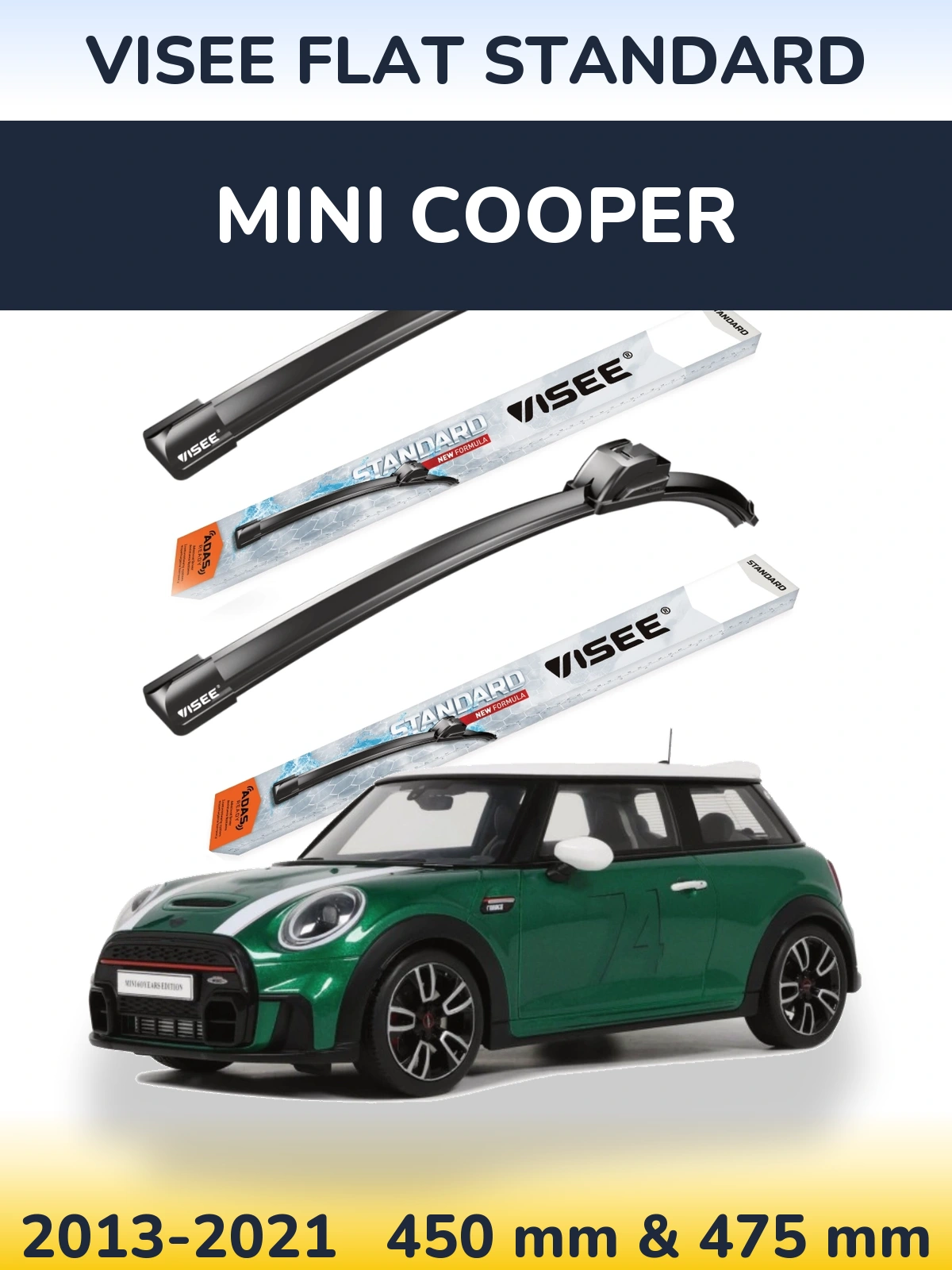 Front wiper blade set VISEE FLAT STANDARD 450 & 475 mm for MINI Cooper 2013-2021