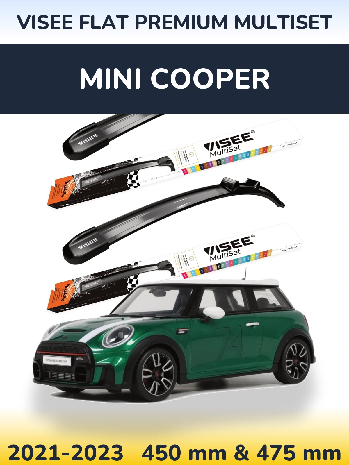 Front wiper blade set VISEE FLAT PREMIUM MultiSet 450 & 475 mm for MINI Cooper 2021-2023