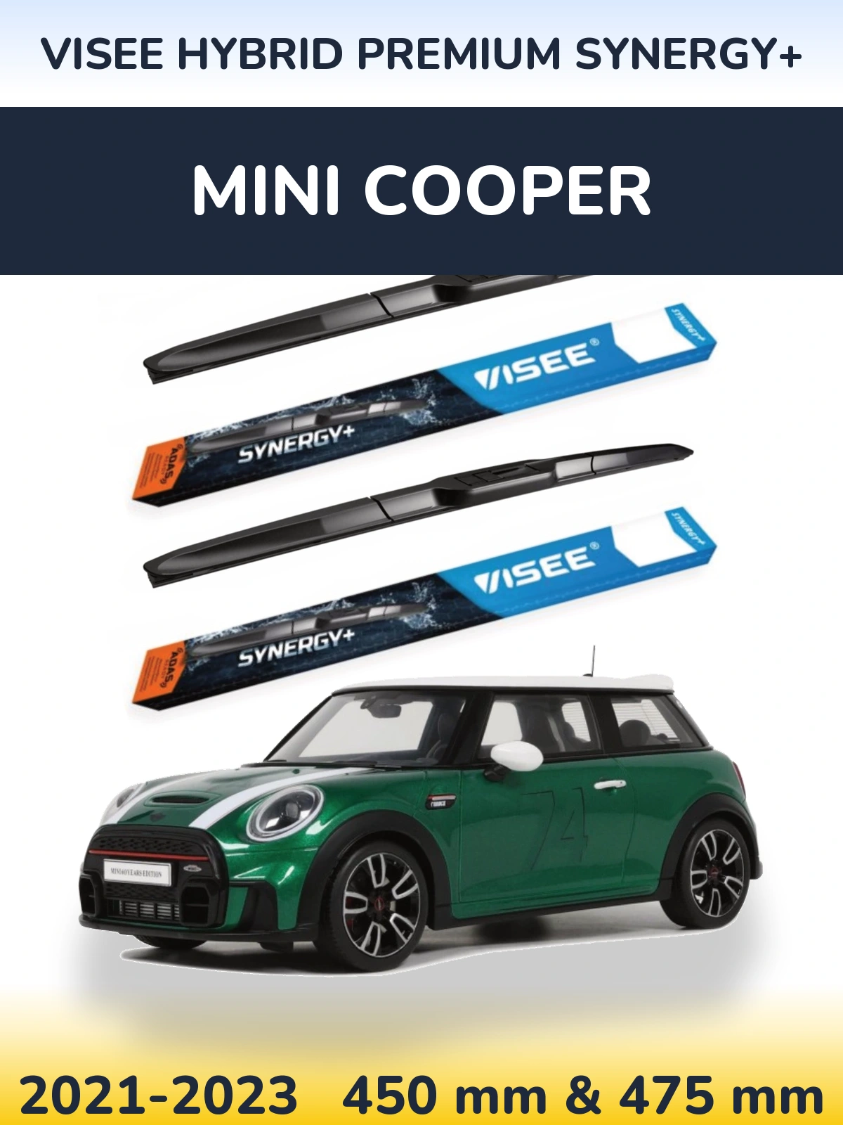 Front wiper blade set VISEE HYBRID PREMIUM SYNERGY+ 450 & 475 mm for MINI Cooper 2021-2023