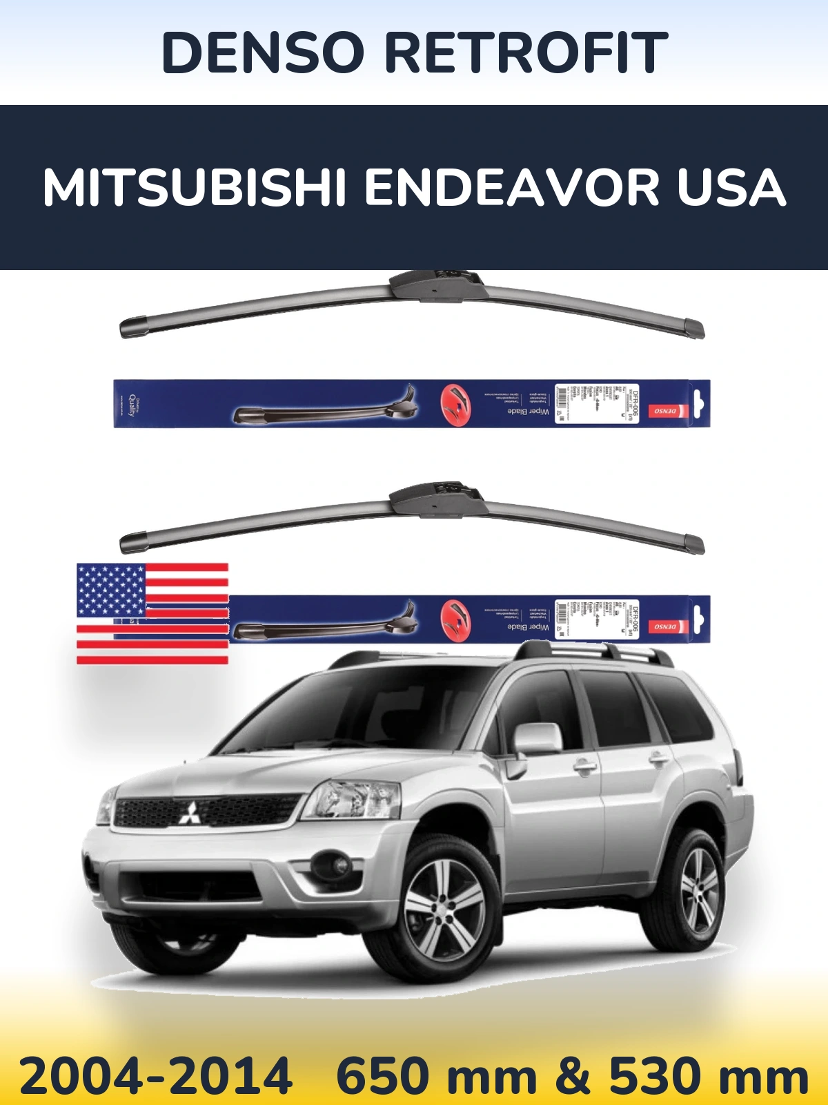 Комплект передніх щіток Denso Retrofit 650 & 530 мм для Mitsubishi Endeavor USA 2004-2014
