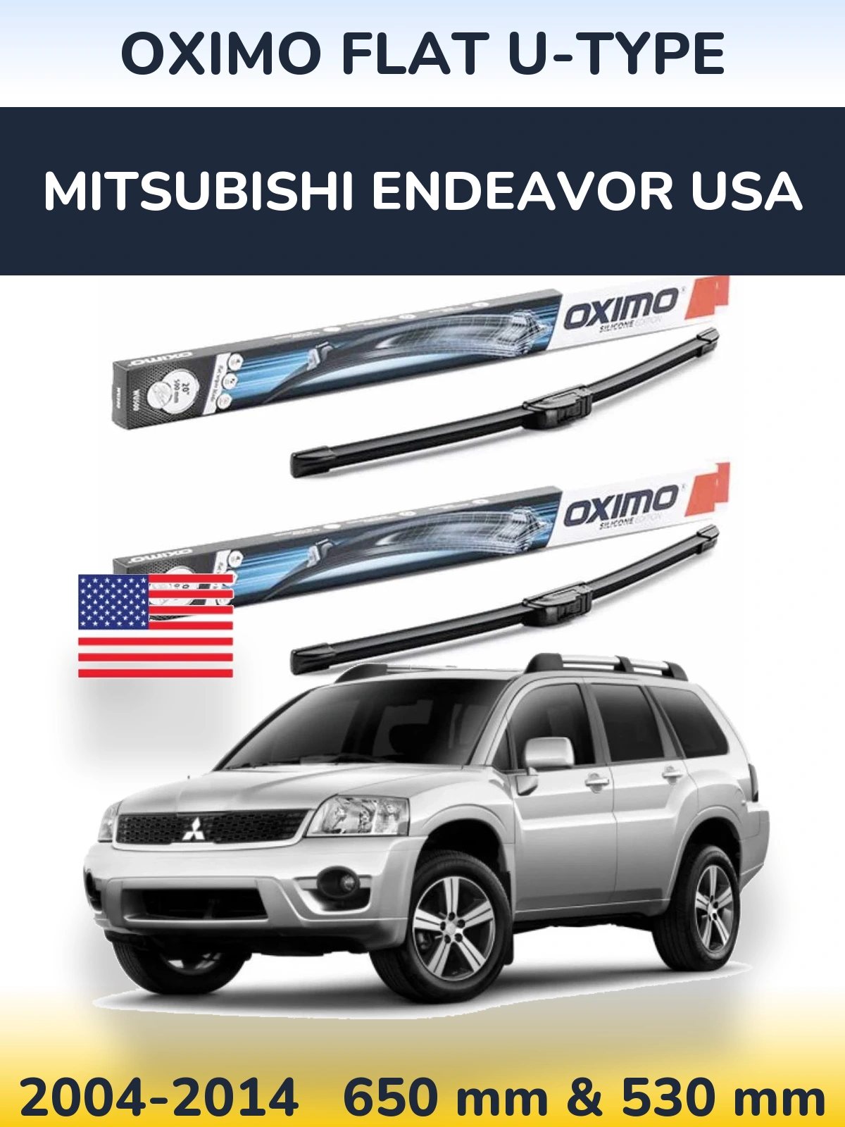 Комплект передніх щіток Oximo Flat U-type 650 & 530 мм для Mitsubishi Endeavor USA 2004-2014