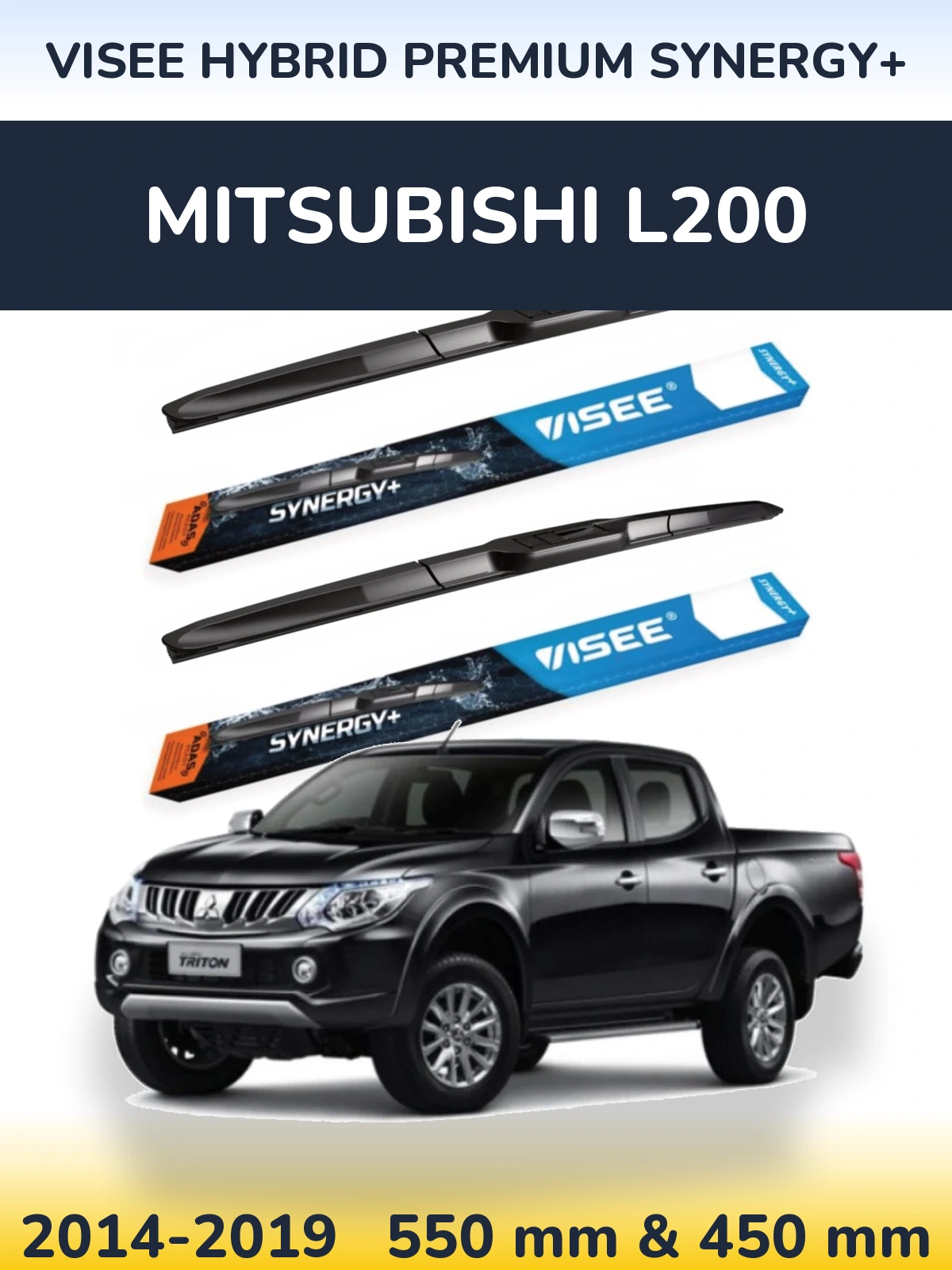 Front wiper blade set VISEE HYBRID PREMIUM SYNERGY+ 550 & 450 mm for Mitsubishi L200 2014-2019