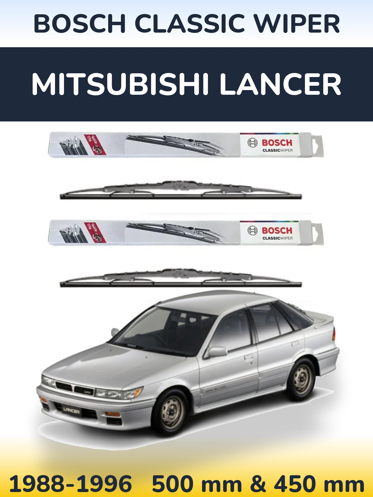 Front wiper blade set BOSCH Classic Wiper 500 & 450 mm for Mitsubishi Lancer 1988-1996