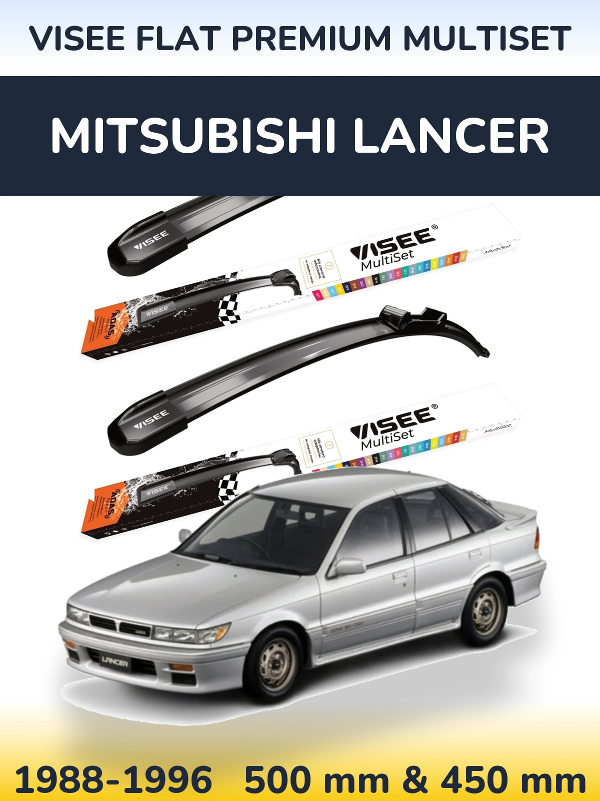 Front wiper blade set VISEE FLAT PREMIUM MultiSet 500 & 450 mm for Mitsubishi Lancer 1988-1996