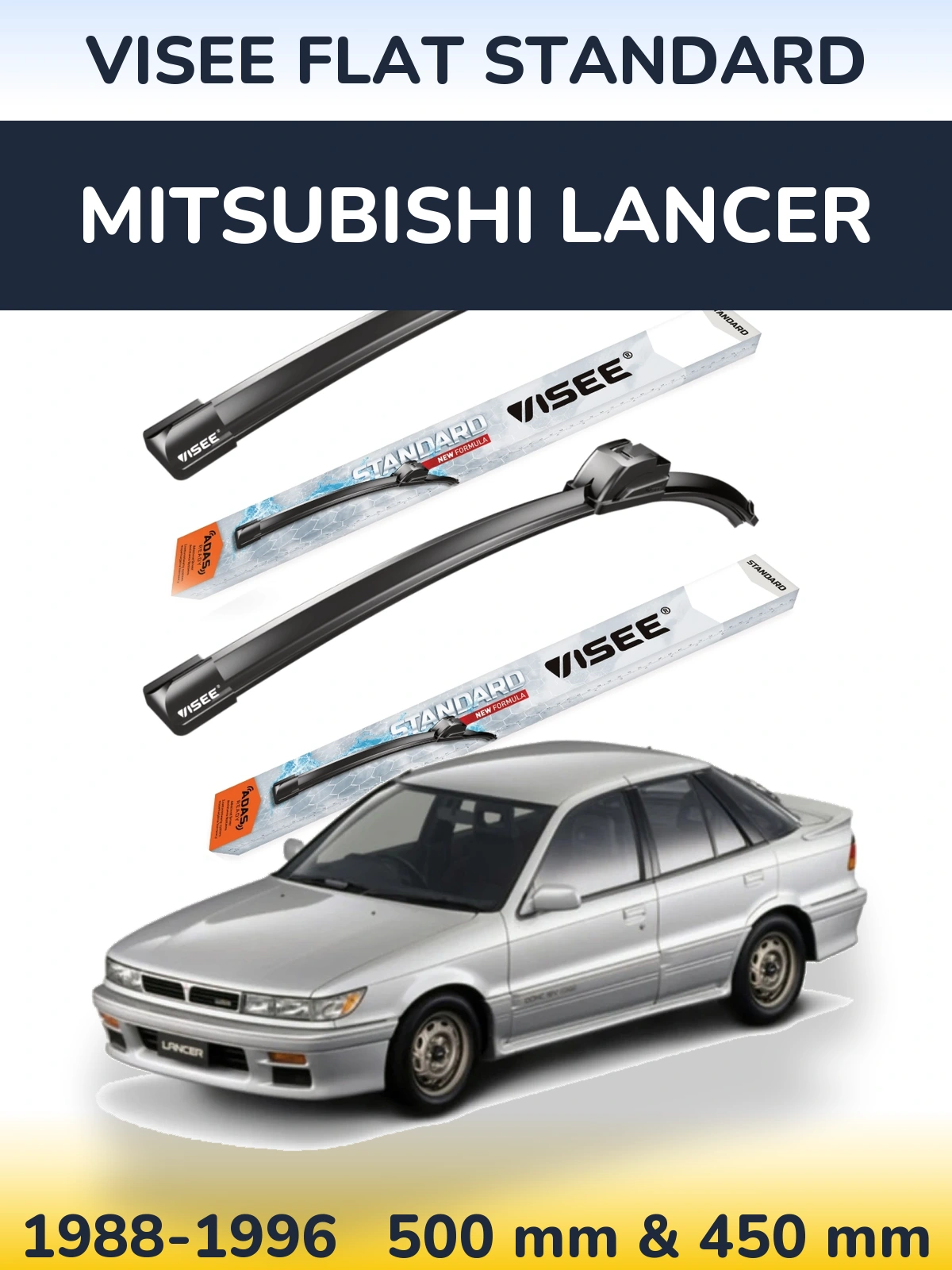 Front wiper blade set VISEE FLAT STANDARD 500 & 450 mm for Mitsubishi Lancer 1988-1996